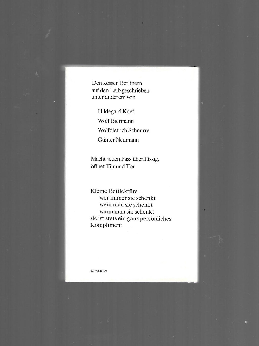 Berlin  Kleine Bettlektüre für kesse Berliner ausgewählt von Katharina Steiner kleines Büchlein Scherz-Verlag 1997
