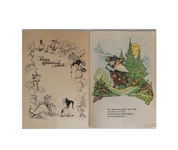 „Innenseite Bei uns im Wald, farbige Tier‑ und Waldillustrationen, sauber erhalten“