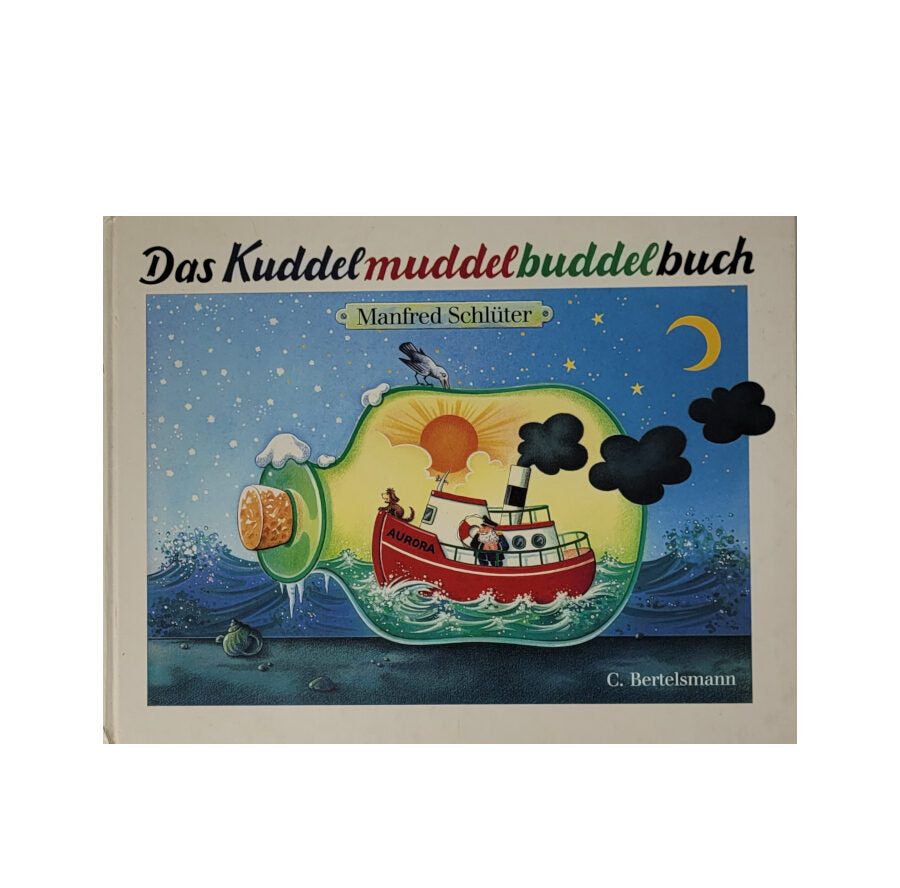 „Buchcover Das Kuddelmuddelbuddelbuch von Manfred Schlüter, Bertelsmann 1991, gebunden, leichte Gebrauchsspuren, Buchrücken beschädigt“