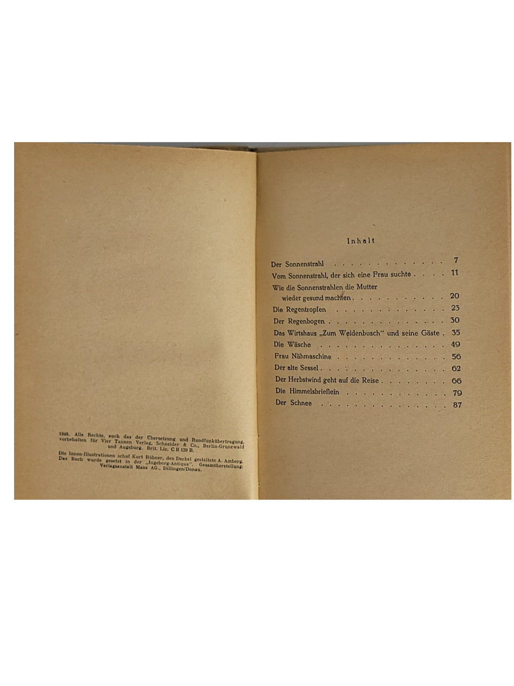 Kinderbuch Sophie Reinheimer - Von Sonne Regen Schnee und Wind Vier Tannen Verlag 1948