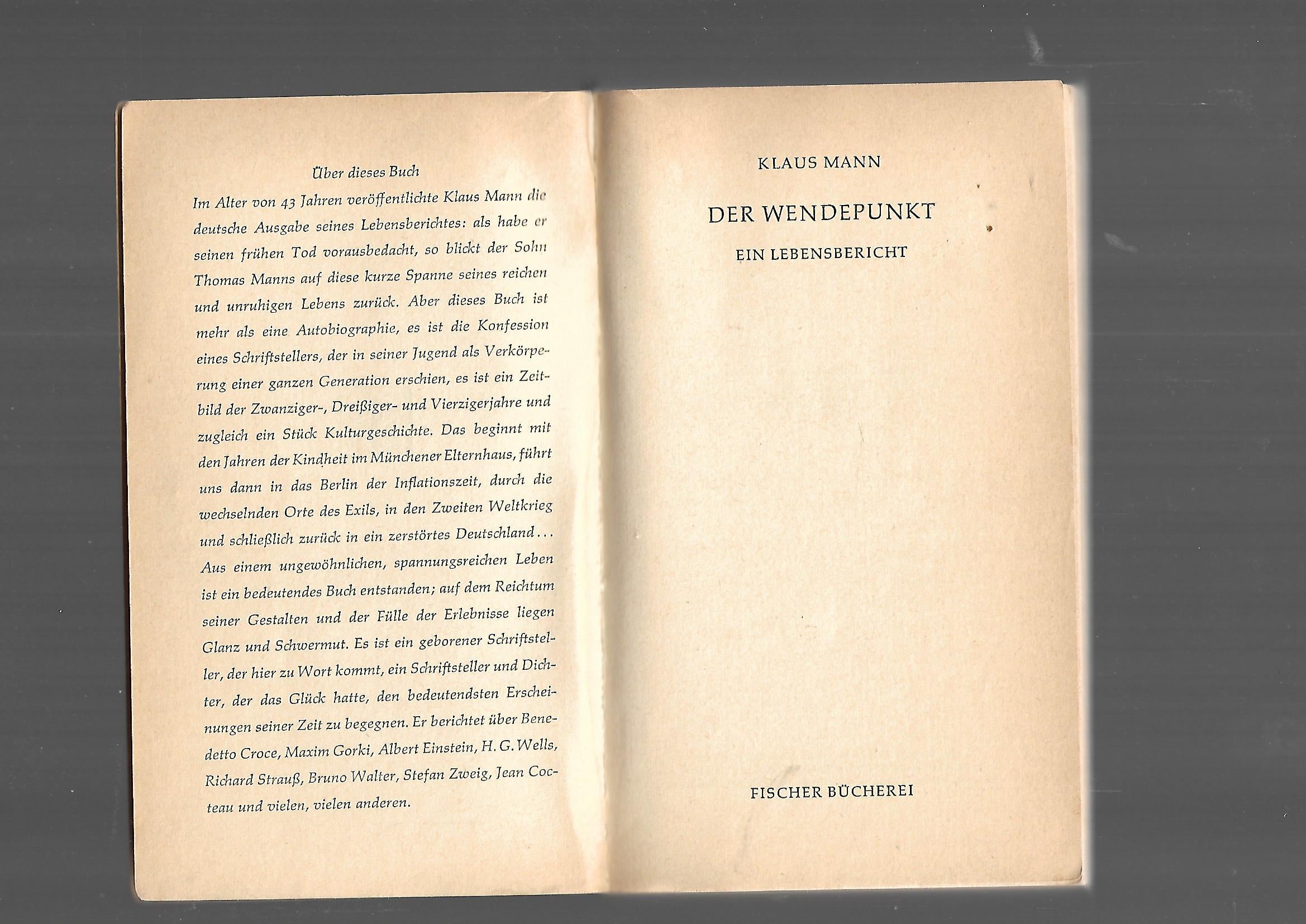 Biographie Klaus Mann Der Wendepunkt Ein Lebensbericht Fischer 1963 broschiert