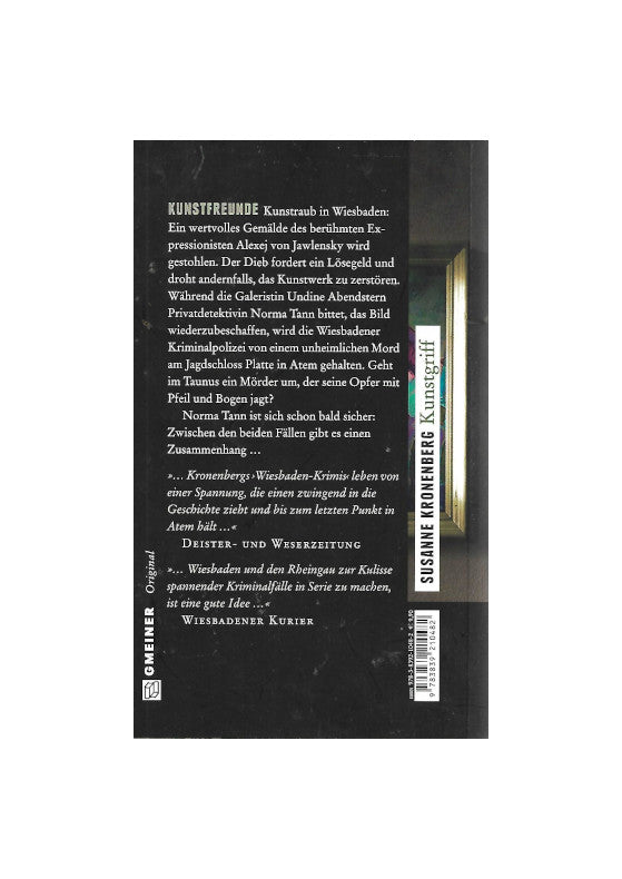 Kriminalroman Susanne Kronenberg Kunstgriff - Norma Tanns dritter Fall Gmeiner Verlag 2010 neuwertiger Zustand rueckseite