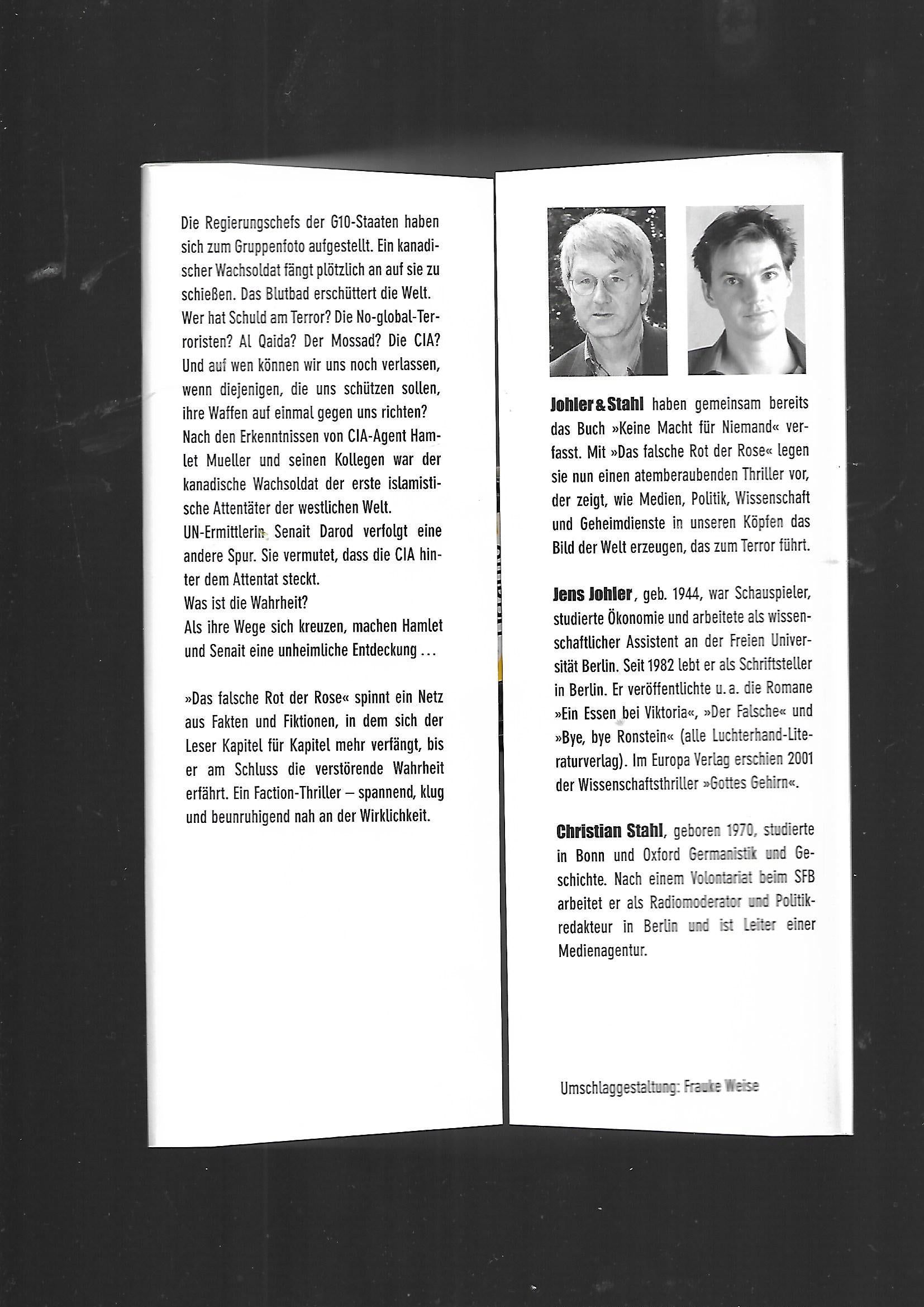 Kriminalroman Johler & Stahl Das falsche Rot der Rose Europa Verlag 2004