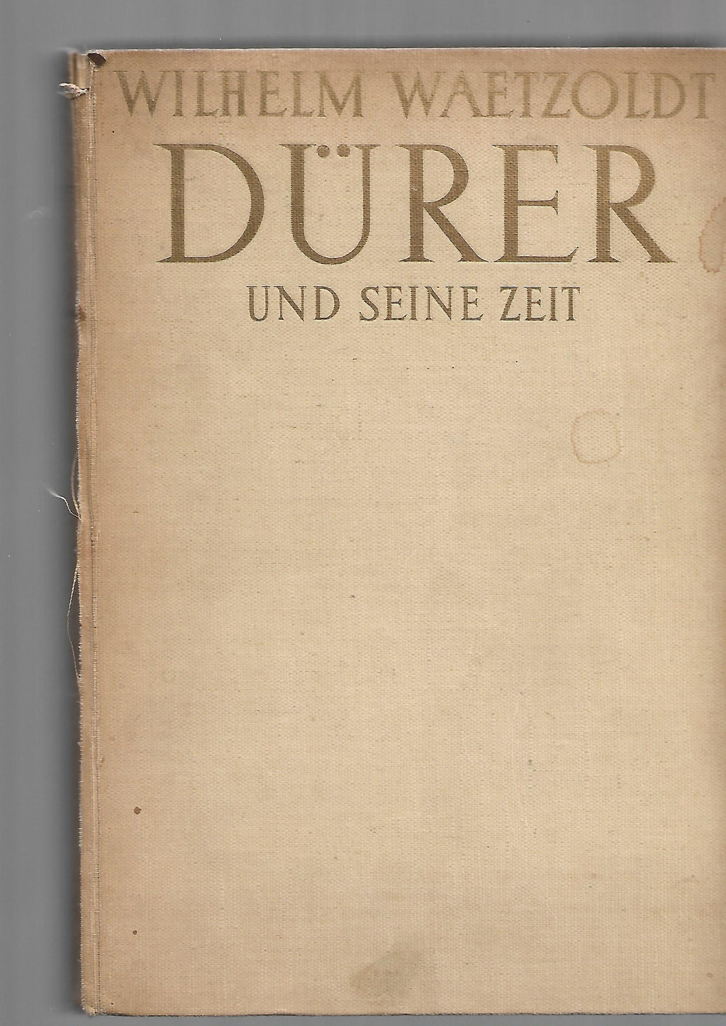 „Buchcover der großen illustrierten Phaidon‑Ausgabe Dürer und seine Zeit von Wilhelm Waetzoldt, 1936, mit sichtbaren Gebrauchsspuren.“ „Innenansicht des Buches Dürer und seine Zeit mit montierten Farbtafeln und historischen Abbildungen von Werken Albrecht Dürers.“
