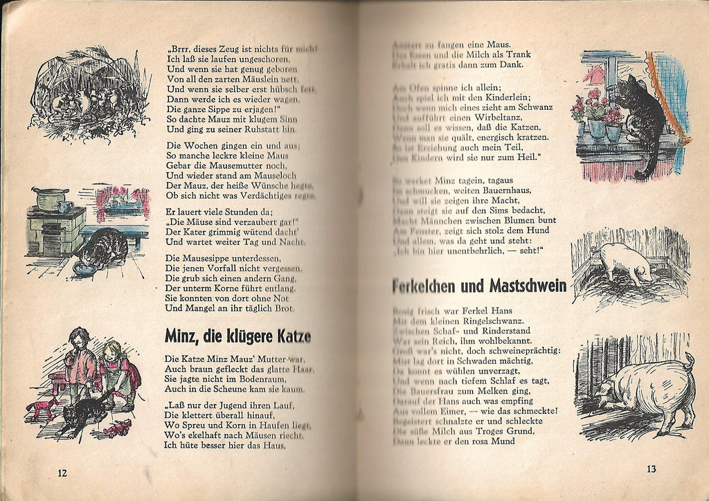 Lyrik Wolfgang Paquin Auf dem Lande Tiergedichte für große und kleine Leute Federzeichnungen von Ruth Kuboschek Druck Martin Saß & Co 1948 illustriertes Heft