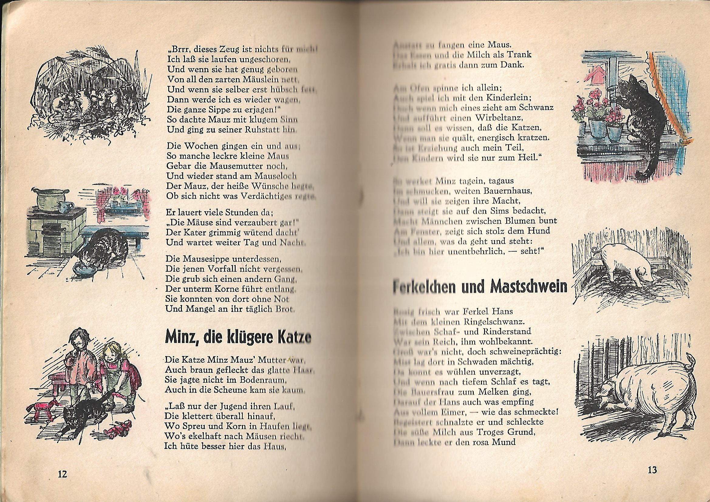 Lyrik Wolfgang Paquin Auf dem Lande Tiergedichte für große und kleine Leute Federzeichnungen von Ruth Kuboschek Druck Martin Saß & Co 1948 illustriertes Heft