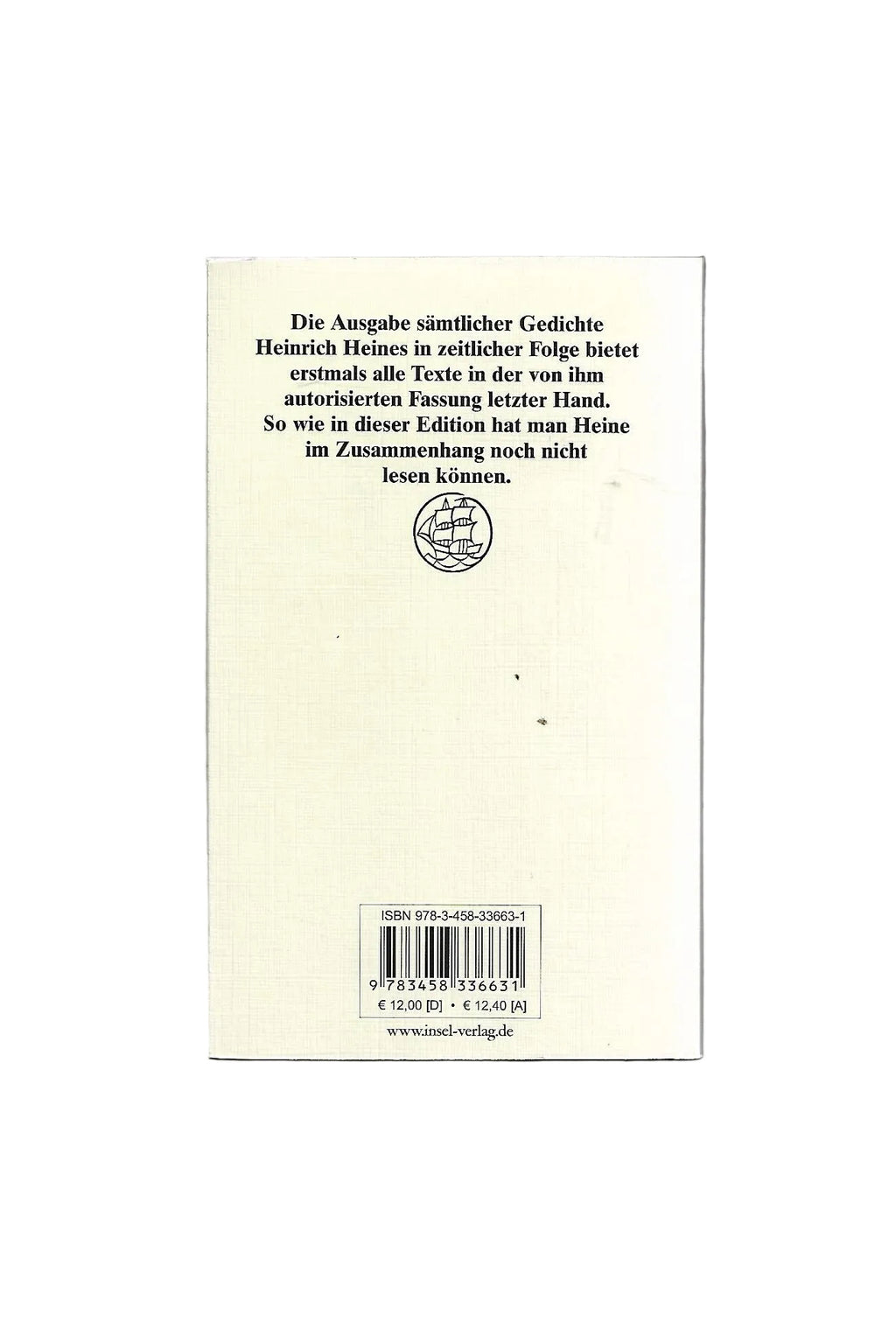 Lyrik Heinrich Heine Sämtliche Gedichte Hrsg Klaus Briegleb Insel Verlag 2012
