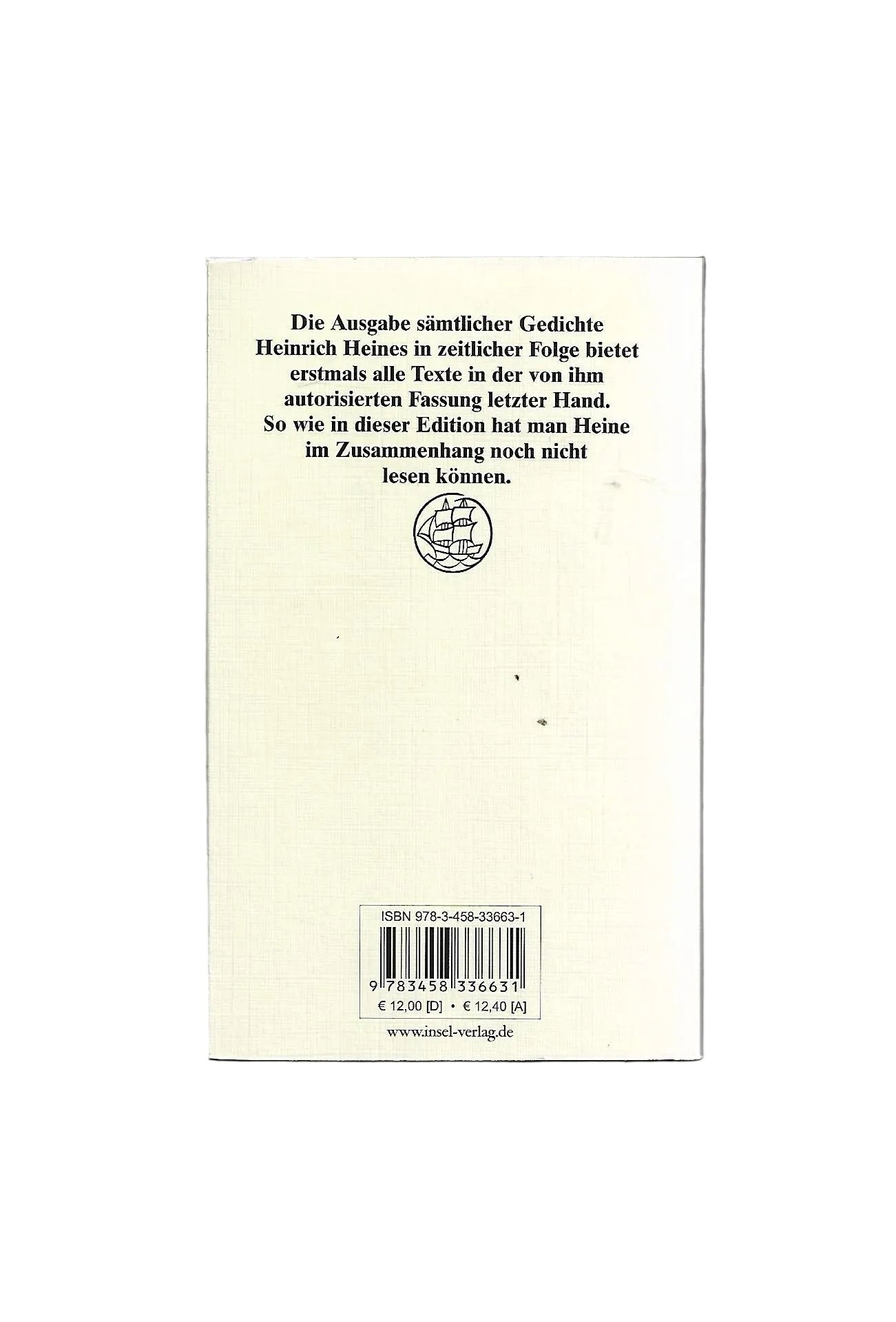 Lyrik Heinrich Heine Sämtliche Gedichte Hrsg Klaus Briegleb Insel Verlag 2012