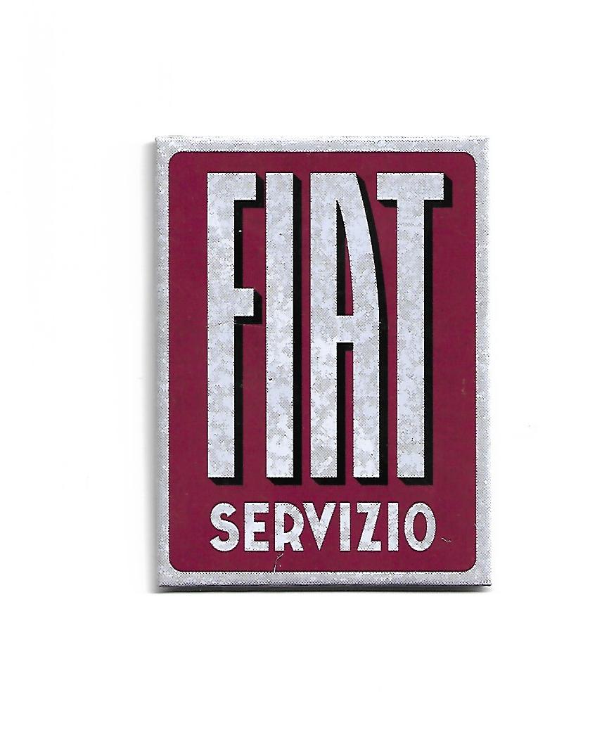 „Rechteckiger Kühlschrankmagnet ‚FIAT‑Servizio‘; vierfarbig bedrucktes, stabiles Blech; vollflächiger Magnet; Format ca. 6 × 8 cm; geeignet zum Befestigen mehrerer Notizzettel.“