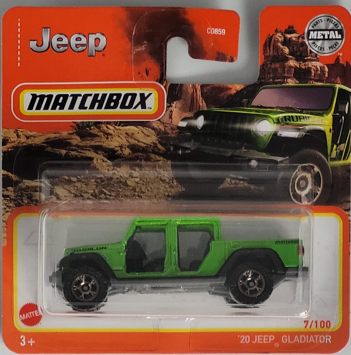 Matchbox Jeep Gladiator 2020 Modell 7/100, Metall‑Druckguss, grün, ca. 6,5×3×2,5–3,5 cm – neues Sammlermodell in OVP im Maßstab 1:64.
