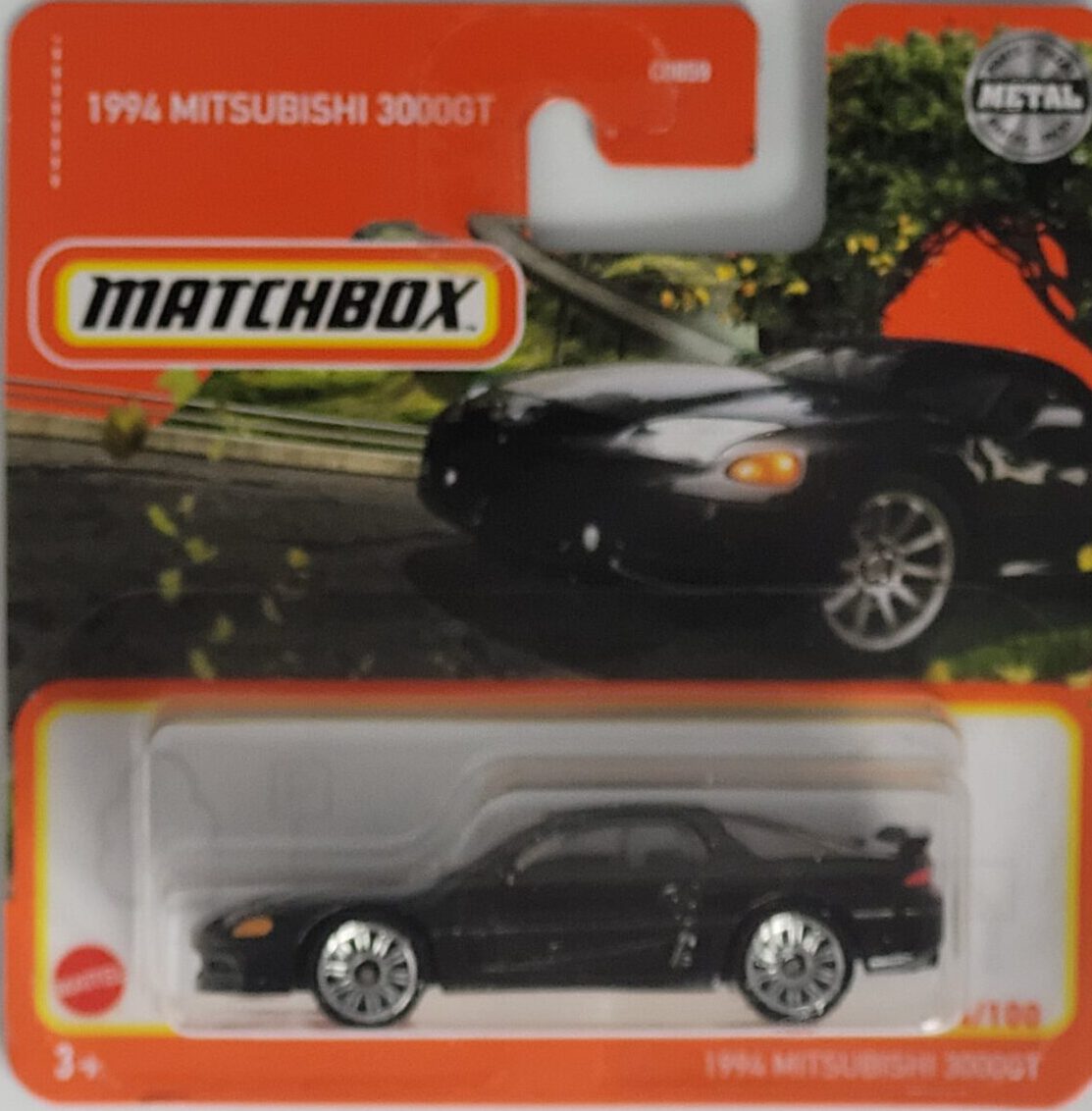 Matchbox Mitsubishi 3000 GT 1994 Modell 64/100, schwarzer Metall‑Druckguss, ca. 6,5×3×2,5–3,5 cm – neues Sammlermodell in OVP im Maßstab 1:64.
