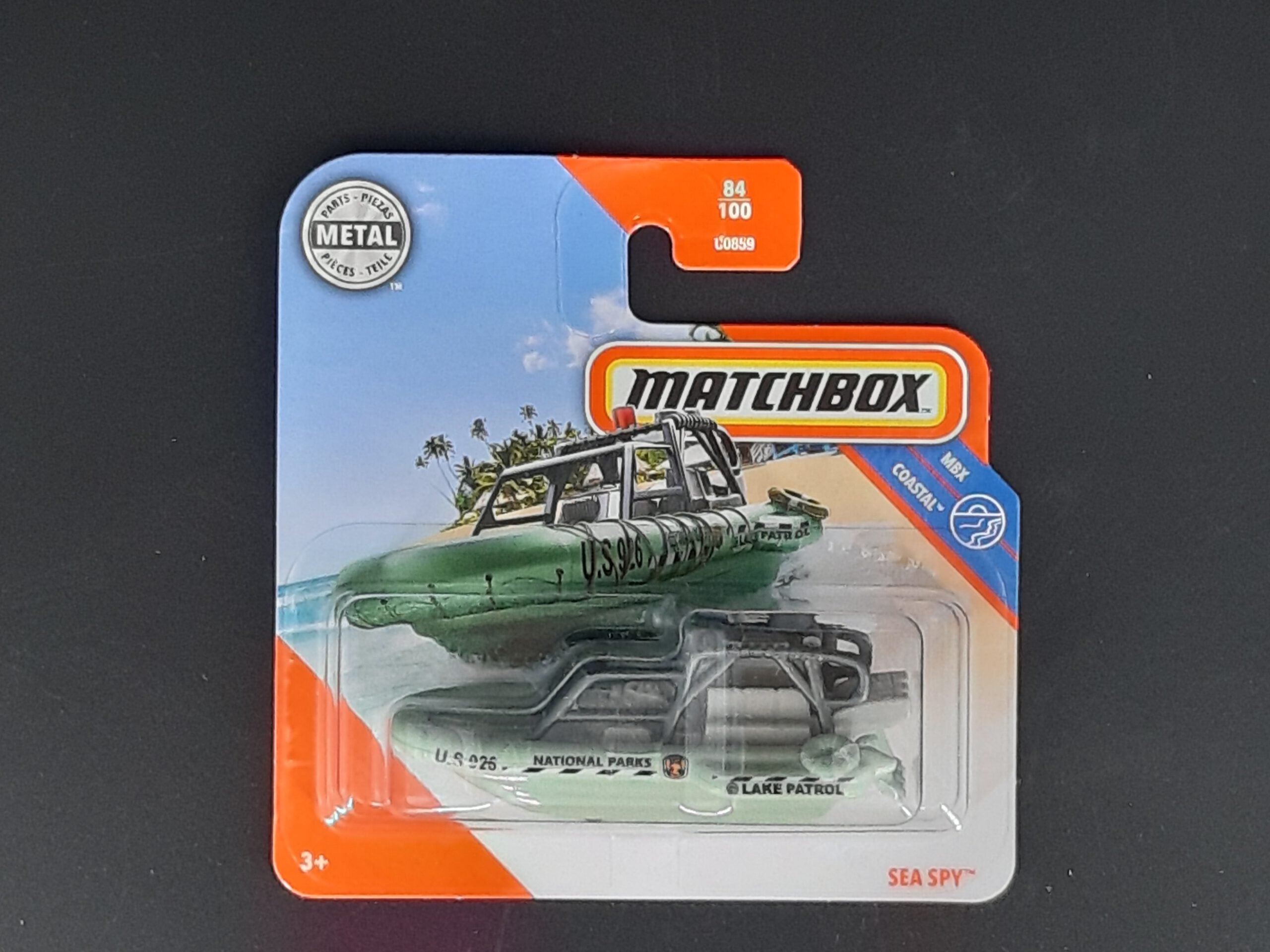 Matchbox Sea Spy MBX Coastal 84/100, grüner Metall‑Druckguss, ca. 6,5×3×2,5–3,5 cm – neues Sammlermodell in OVP im Maßstab 1:64.
