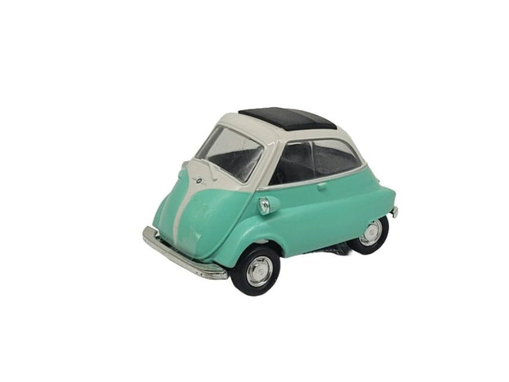 BMW Isetta 1955 Modellauto von Welly, lindgrün, Metall/Kunststoff, ca. 9×5,5×5,5 cm – detailreiches 1:38‑Sammlermodell mit Friktionsmotor.