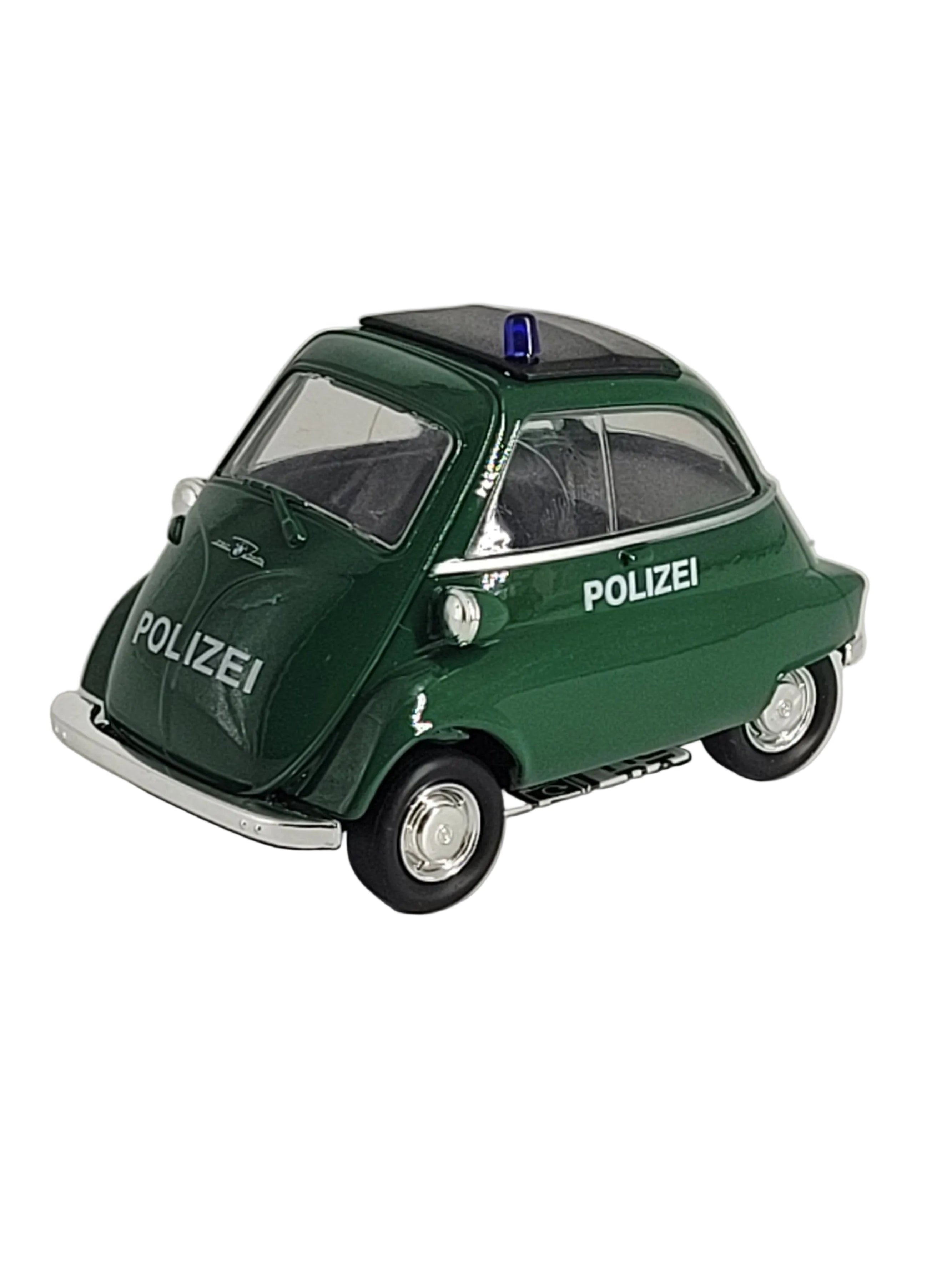 BMW Isetta 1955 Polizei‑Modellauto von Welly, Maßstab 1:38, ca. 9×5,5×5,5 cm, 102 g – detailreiches Metall‑Spritzguss‑Sammlermodell