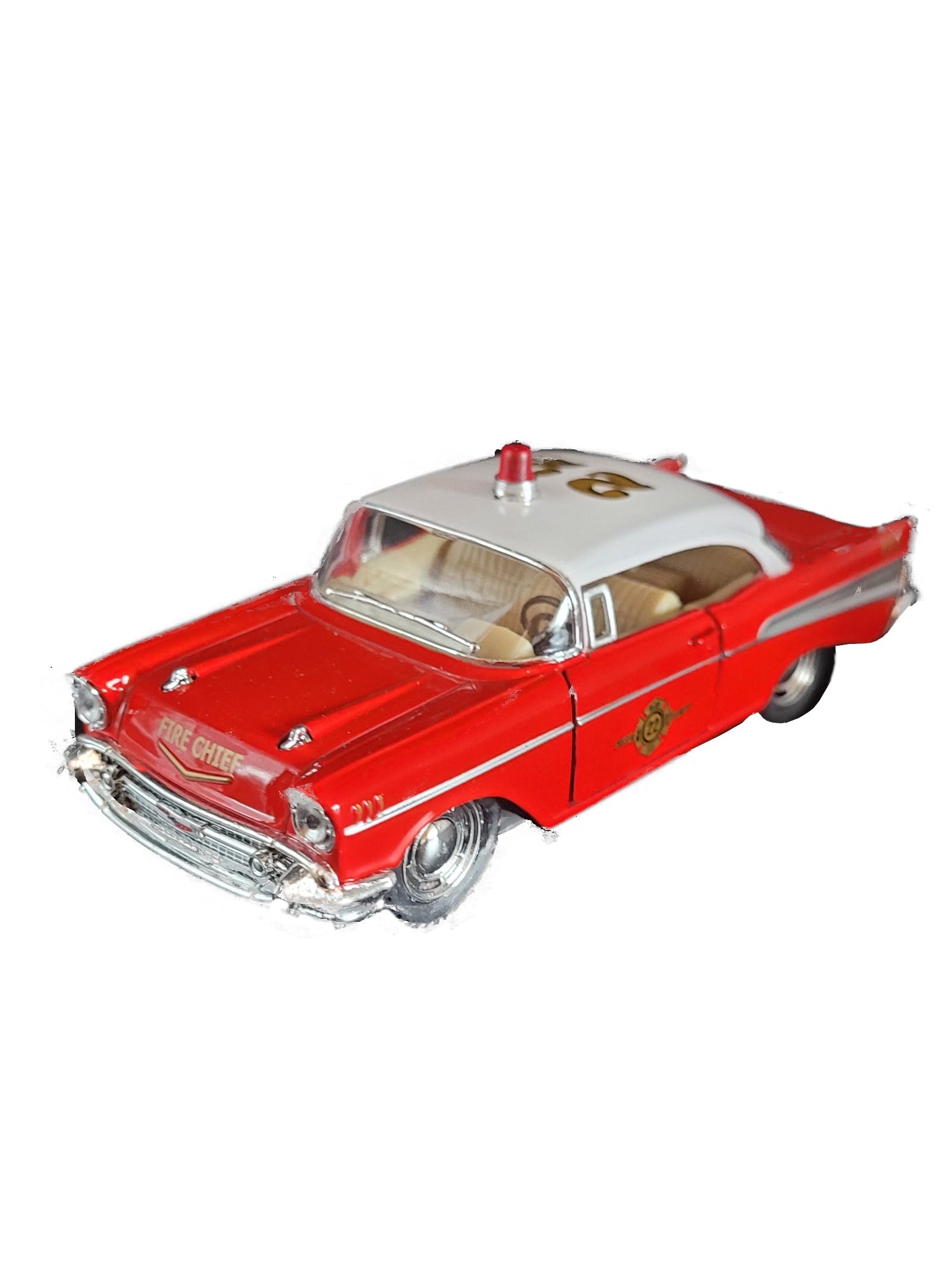 Sammlermodell Chevrolet 1957 Corvette Bel Air Feuerwehrrot 1:40 auf neutralem Hintergrund