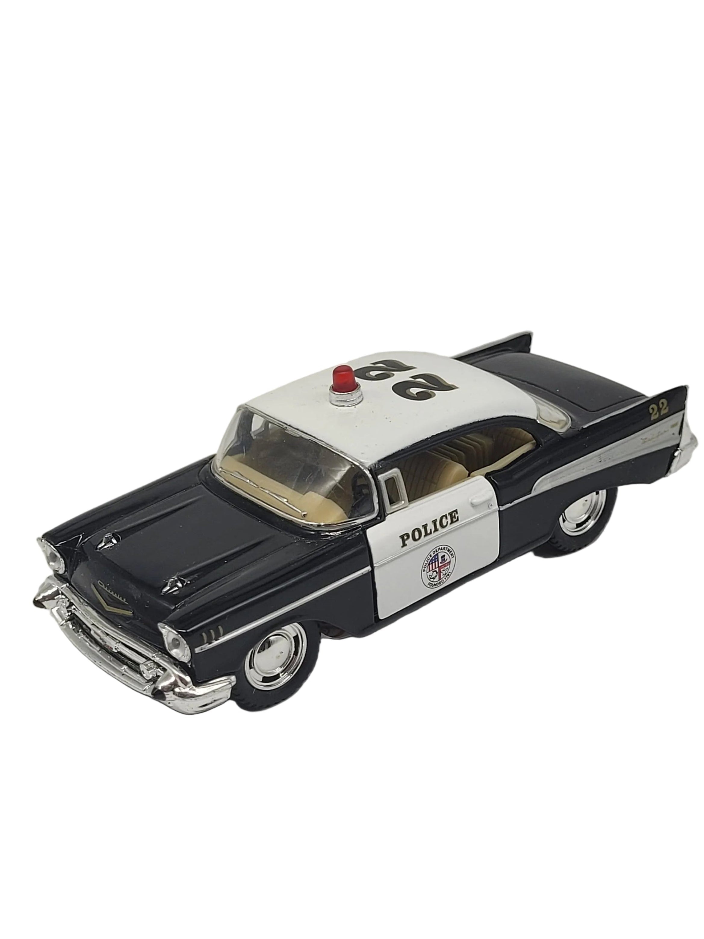 Chevrolet Corvette Bel Air Police 1957 Modellauto, schwarz/weiß, Metall, ca. 13×5×4,5 cm – detailreiches 1:40‑Sammlermodell mit Friktionsmotor.
