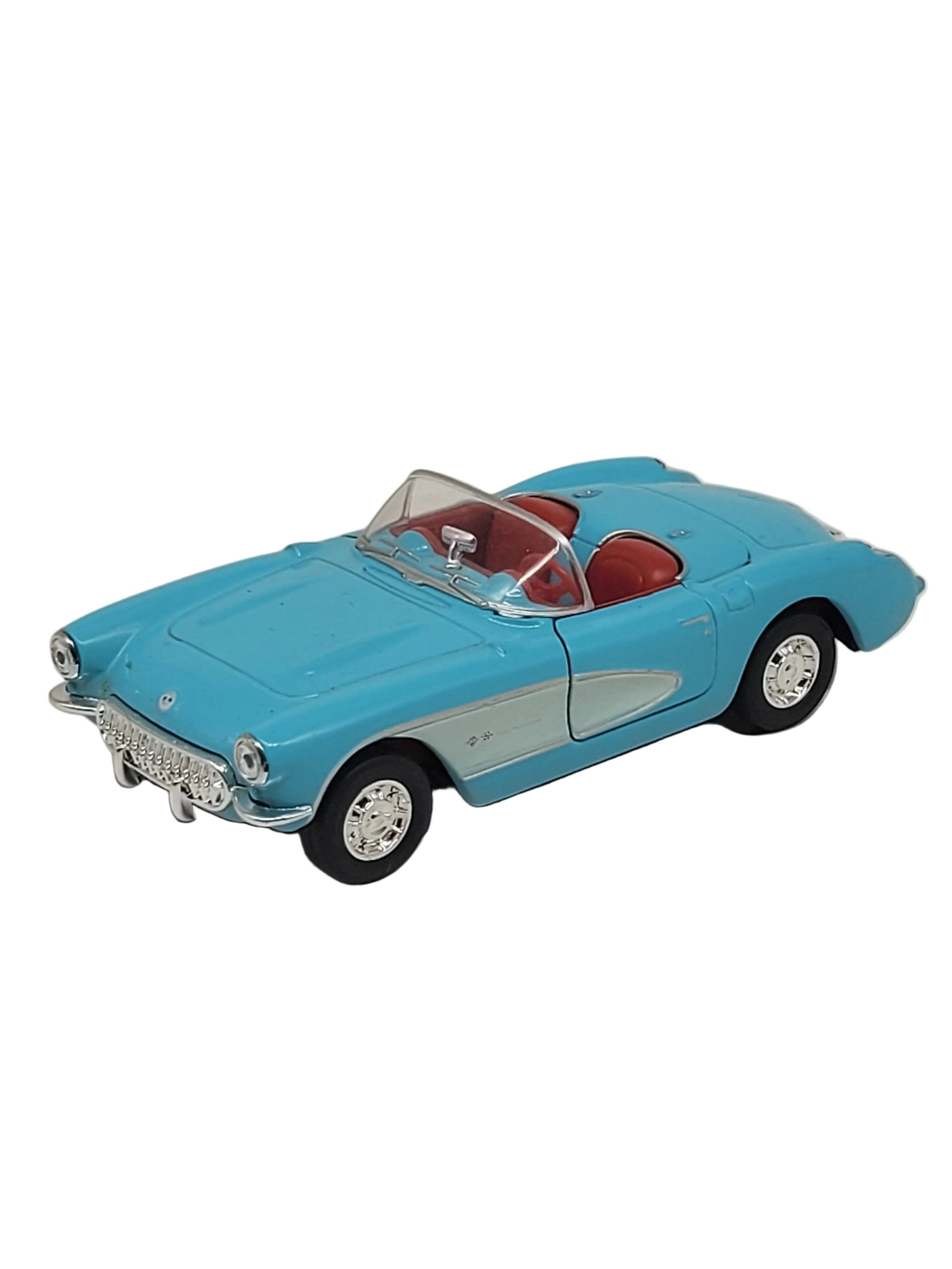 Chevrolet Corvette Cabrio 1957 Modellauto von Welly, blau, Metall/Kunststoff, ca. 12×5×4 cm – detailreiches 1:36‑Sammlermodell mit Friktionsmotor.