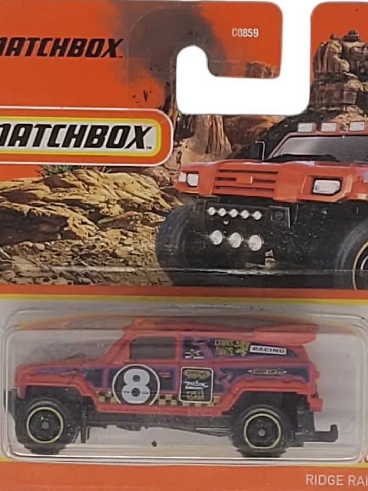 Matchbox Ridge Raider Geländewagen mattrot 50/100, Metall‑Druckguss, ca. 7,5×3×2,5–3,5 cm – neues 1:64‑Sammlermodell in OVP