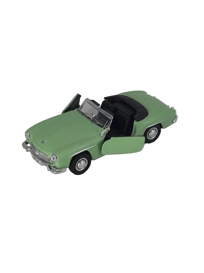 Modellauto Mercedes Benz 190 SL lindgrün Cabrio 1:36 aus Metall/Kunststoff, ca. 12×5×4 cm – detailreiches Sammlermodell mit Rückzugmotor. nicht für Kinder unter 3 Jahren - Türen