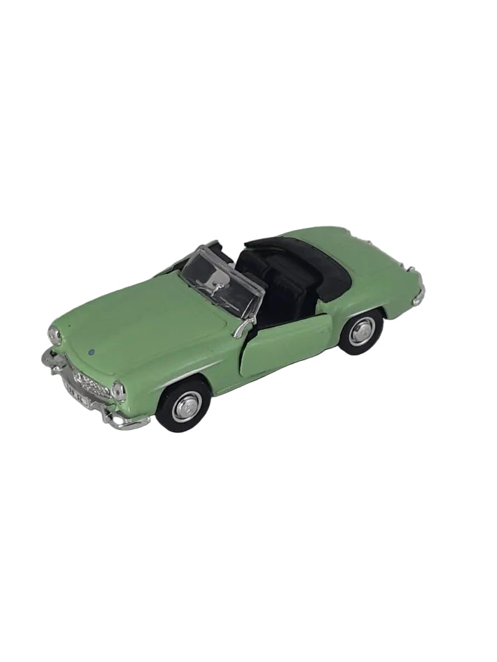 Modellauto Mercedes Benz 190 SL lindgrün Cabrio 1:36 aus Metall/Kunststoff, ca. 12×5×4 cm – detailreiches Sammlermodell mit Rückzugmotor. nicht für Kinder unter 3 Jahren