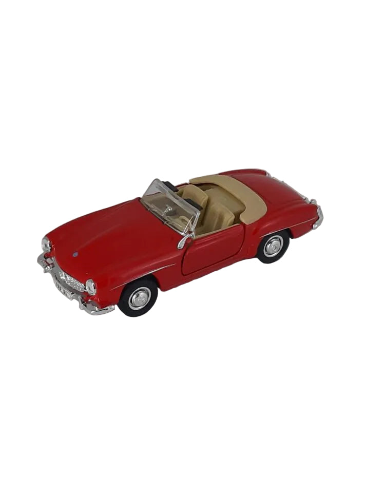 Modellauto Mercedes Benz 190 SL rot 1:36 aus Metall mit Friktionsmotor, ca. 12×5×4 cm – detailreiches Sammlermodell neu. Nicht für Kinder von 0 - 3 Jahre