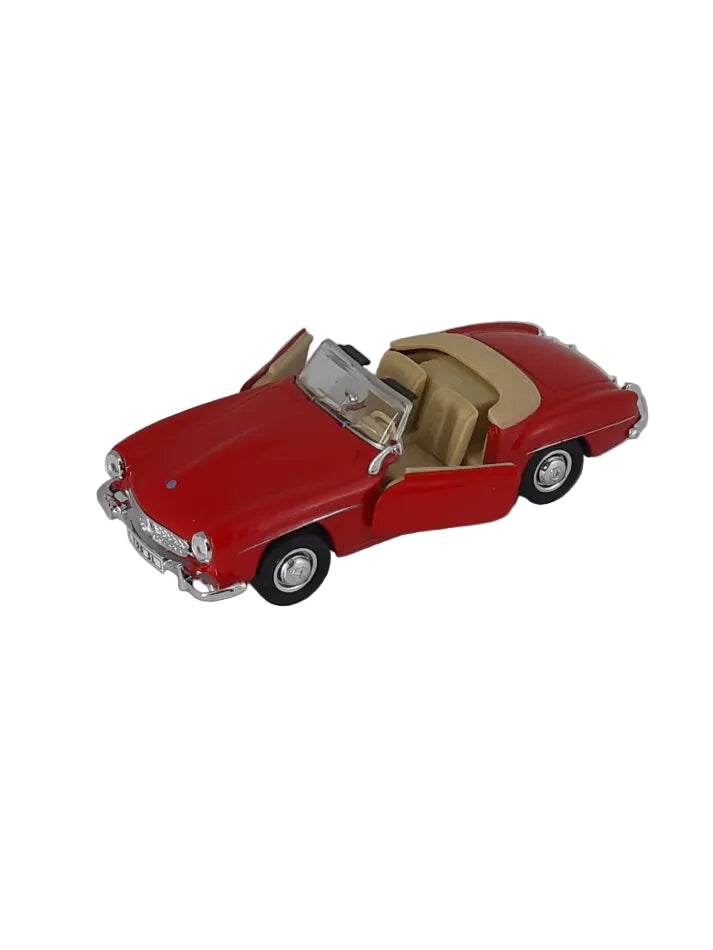 Modellauto Mercedes Benz 190 SL rot 1:36 aus Metall mit Friktionsmotor, ca. 12×5×4 cm – detailreiches Sammlermodell neu - Türen. Nicht für Kinder von 0 - 3 Jahre