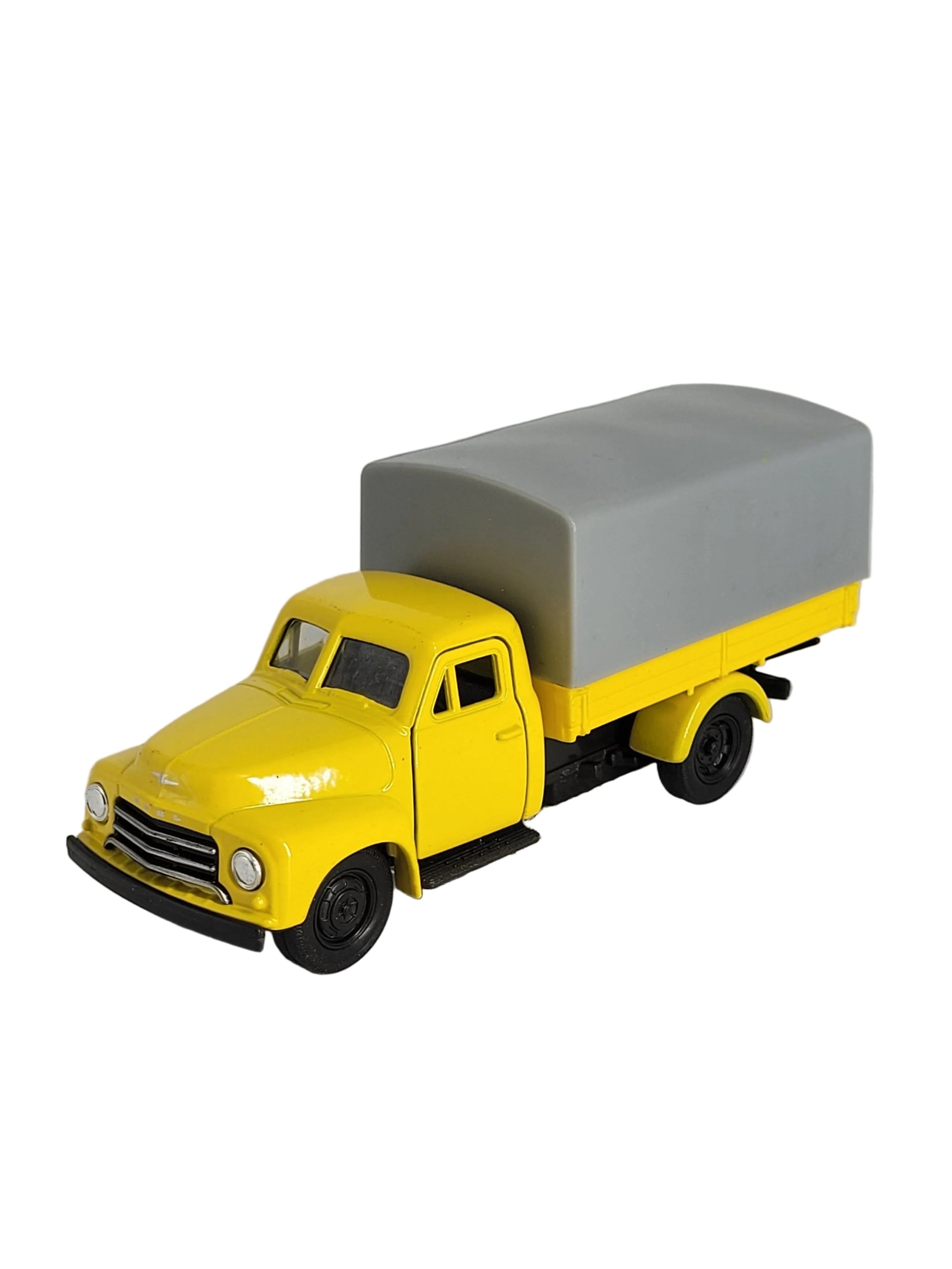 Opel Blitz 1952 Modellauto von Welly, gelb, Metall‑Spritzguss, ca. 12×4×5,5 cm, 90 g – detailreiches 1:34–39‑Sammlermodell 