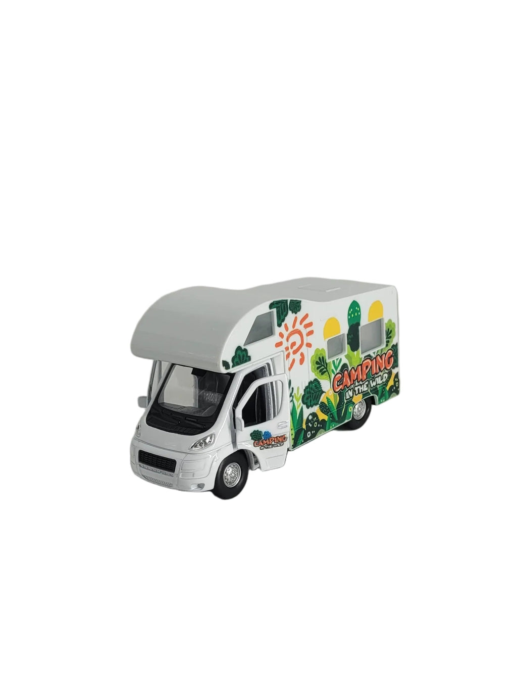 Welly Camper Van Modellauto mit geöffneter Fahrertür auf weißem Hintergrund.