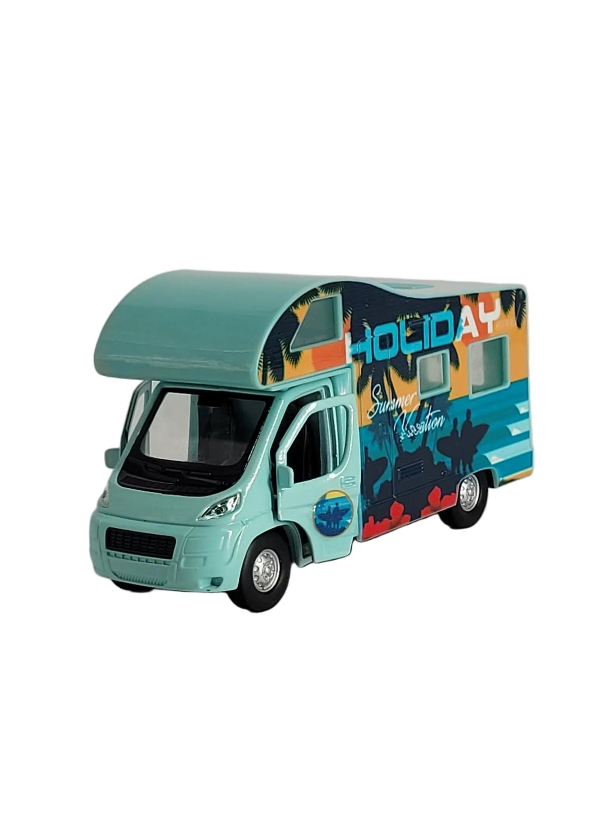 „Welly Modellauto Wohnmobil Holiday Summer Vacation in Weiß und Blau, detailgetreues Miniatur-Reisemobil (Türen geöffnet) für Sammler und Dekoration.“
