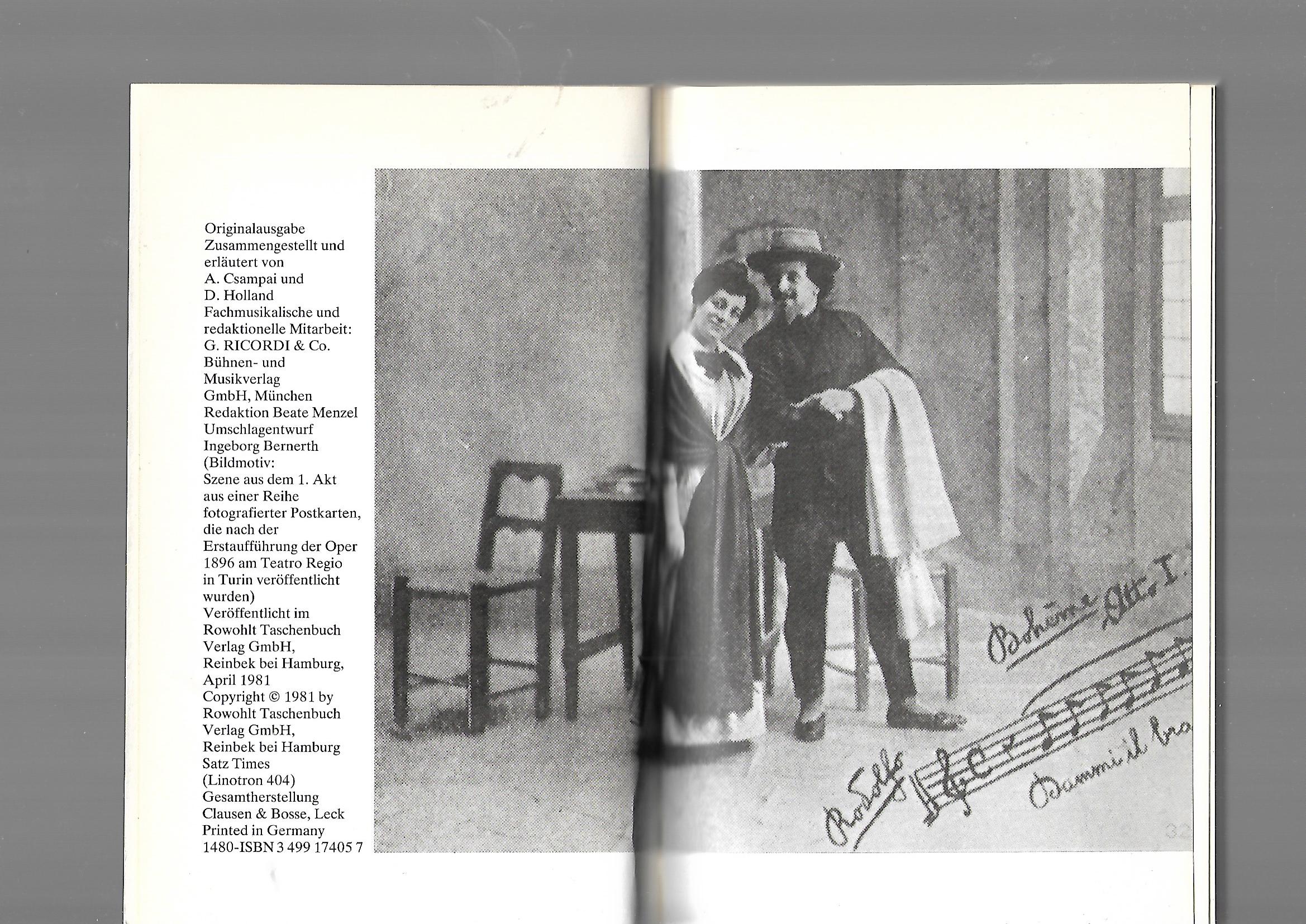 Musik Giacomo Puccini La Boheme Texte Materialien Kommentare rororo Opernbücher 1981