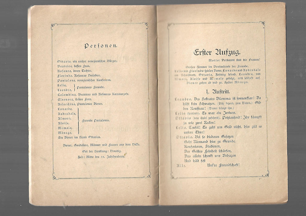 Musik Ermanno Textbuch Wolf-Ferrarai Die neugierigen Frauen - Le donne curiose Musikalische Komödie nach Carlo Goldoni von Graf Dr Luigi Sugana Josef Weinberger Verlag 1903