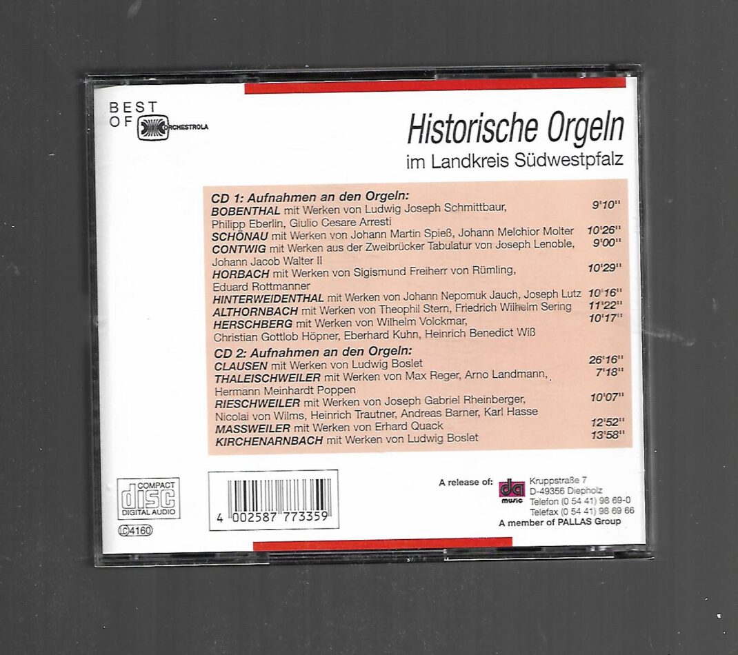 CD Historische Orgeln im Landkreis Südwestpfalz vorgestellt von Wilhelm Krumbach inklusive Booklet 2 CD -gebraucht-
