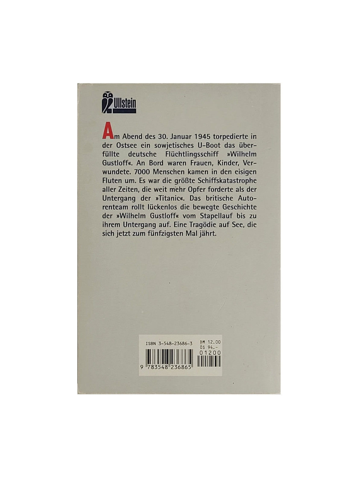 Helle Rückseite des Taschenbuchs mit Beschreibungstext zur Katastrophe von 1945, Barcode und ISBN 3-548-23686-3