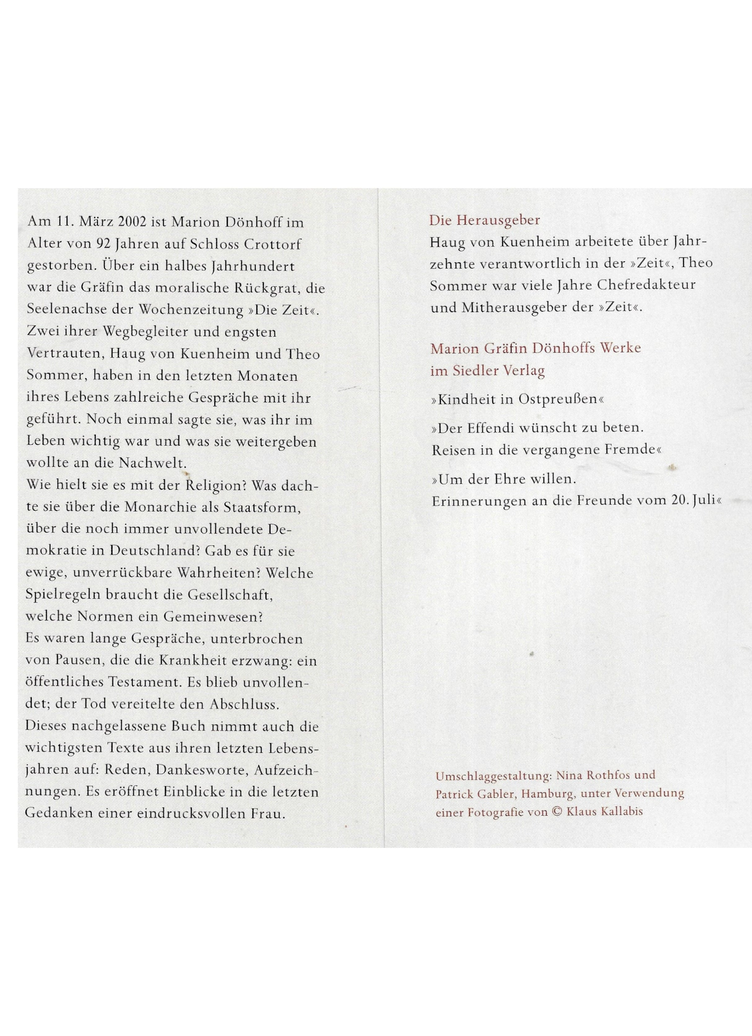 Ostpreußen Marion Gräfin Dönhoff - Was mir wichtig war - Siedler 2002