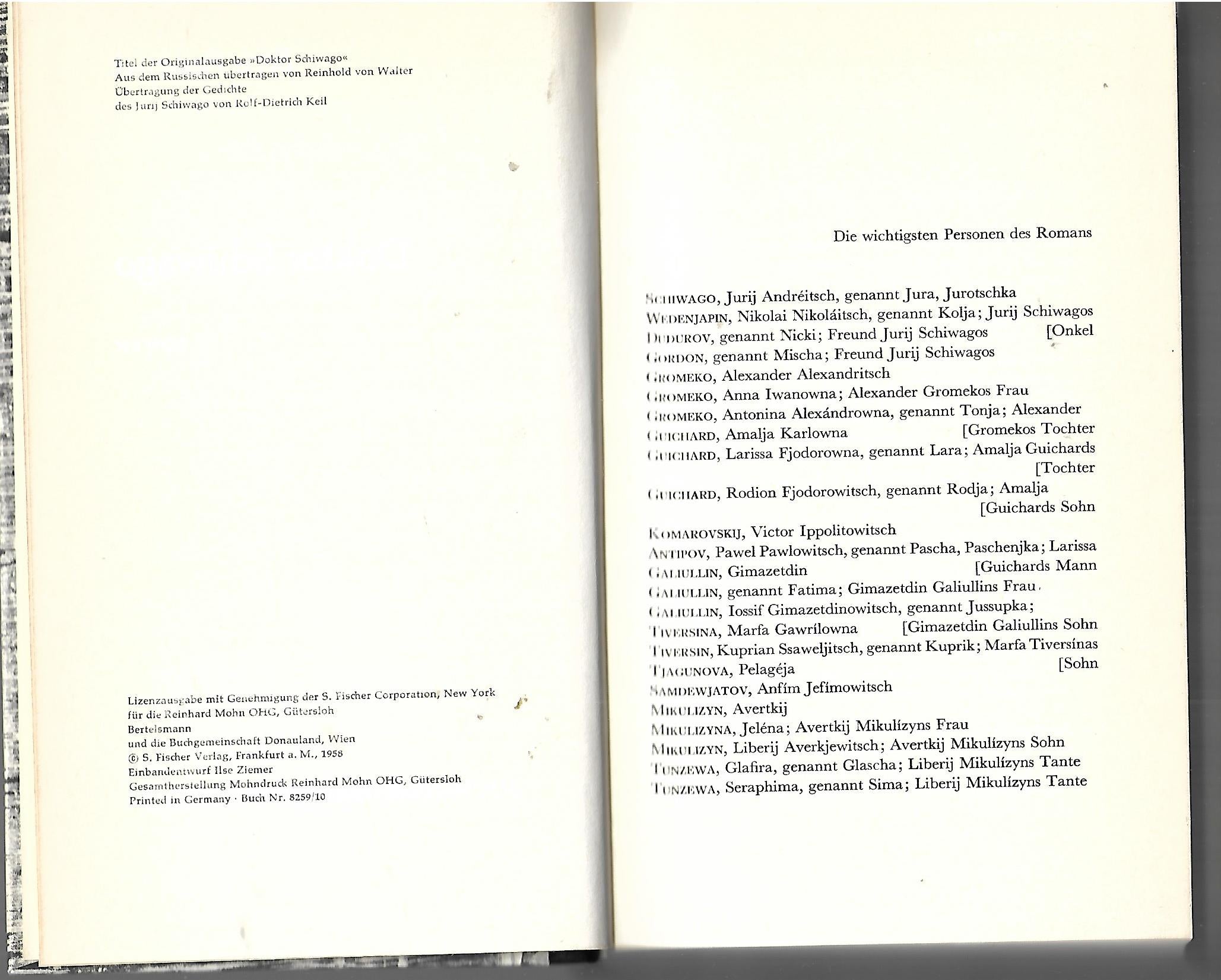 Belletristik Boris Pasternak Doktor Schiwago Bertelsmann 1958