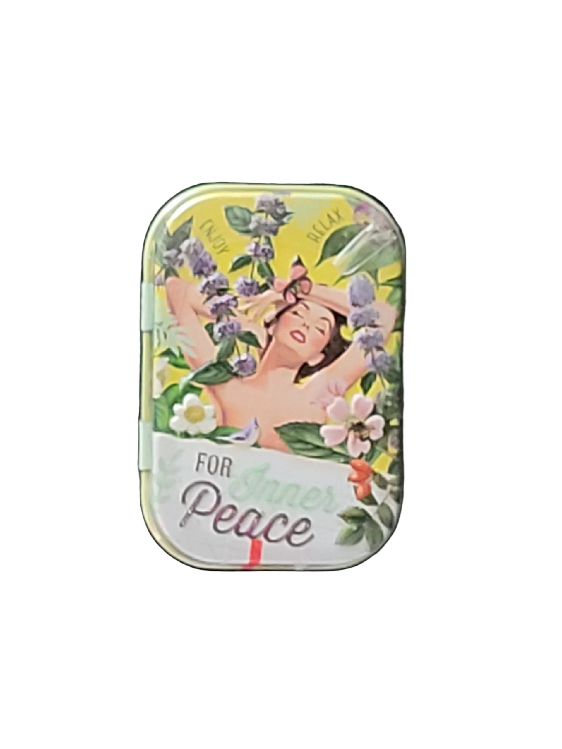 Pfefferminzbonbons in praktischer Metalldose, Zuckerfreie Pfefferminzpastillen mit Süßungsmitteln (hergestellt in Deutschland) Motiv: Im Blumenmeer eine hübsche Frau For inner Peace