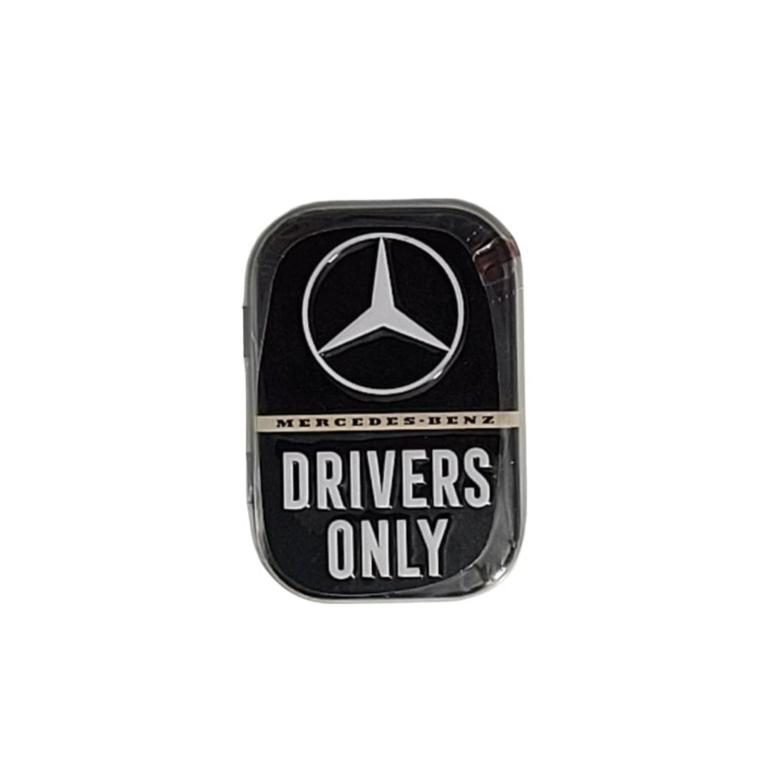 Pfefferminzbonbons in praktischer Metalldose, Zuckerfreie Pfefferminzpastillen mit Süßungsmitteln (hergestellt in Deutschland) Motiv: Mercedes Stern Drivers only