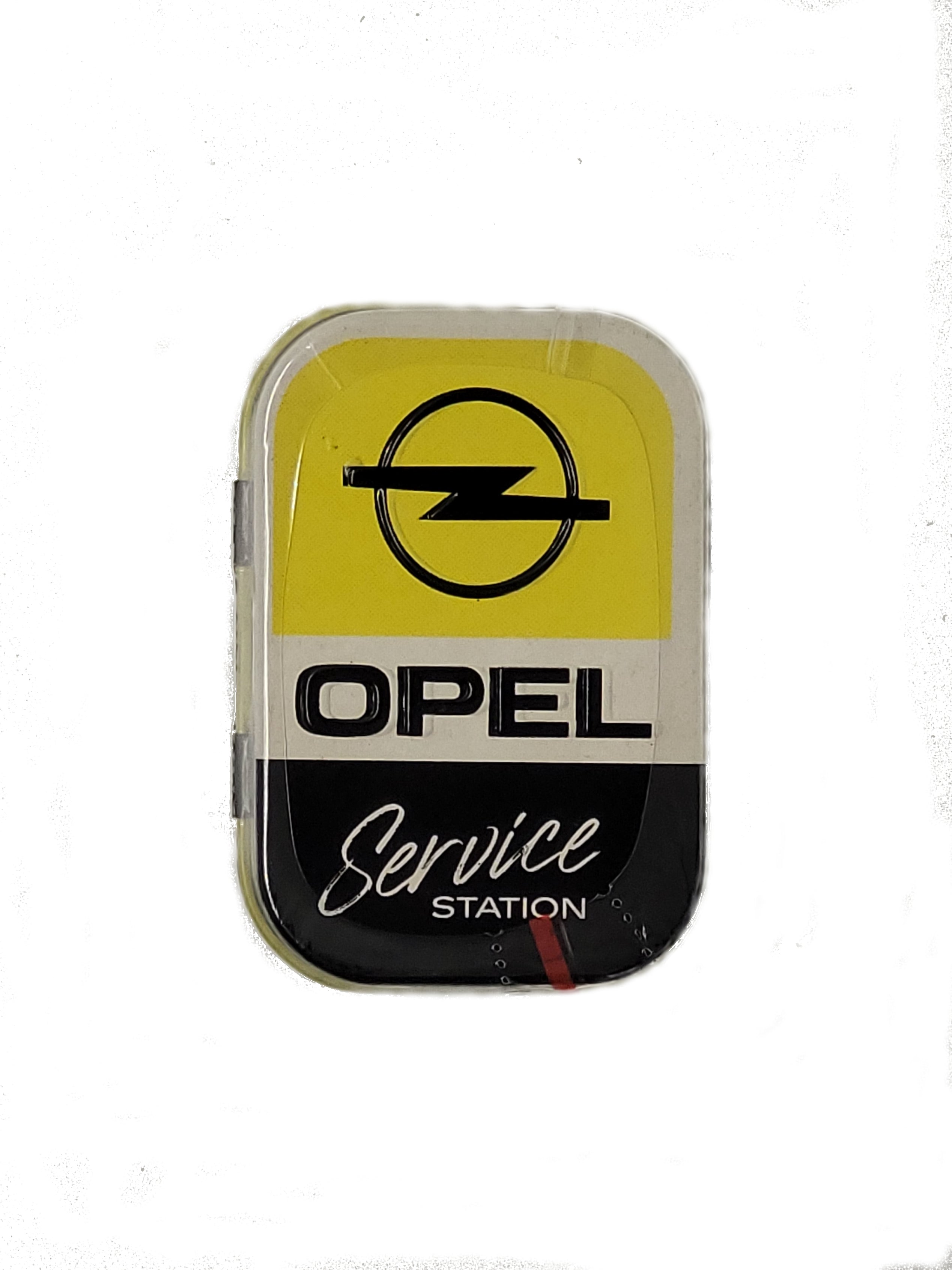 Pfefferminzbonbons in praktischer Metalldose, Zuckerfreie Pfefferminzpastillen mit Süßungsmitteln (hergestellt in Deutschland) Motiv: Opel Service Logo