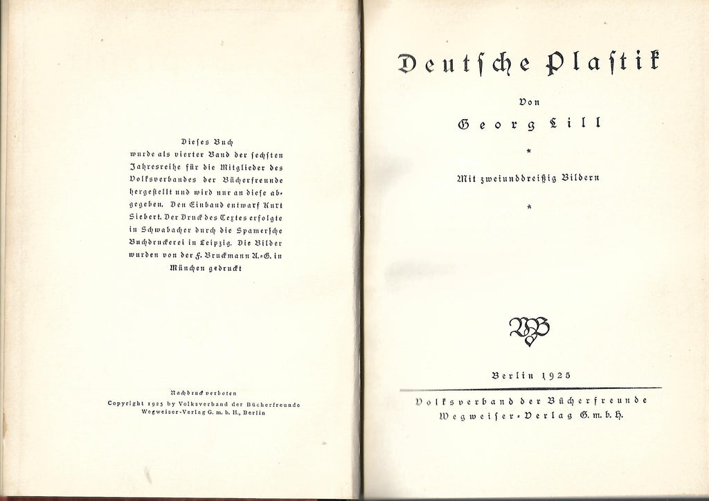 Kunst Georg Lill Deutsche Plastik  Volksverband der Bücherfreunde Wegweiser  Verlag 1925