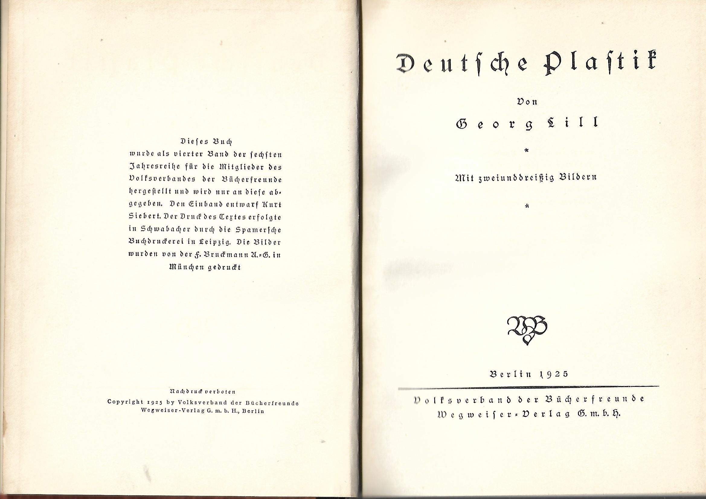 Kunst Georg Lill Deutsche Plastik  Volksverband der Bücherfreunde Wegweiser  Verlag 1925