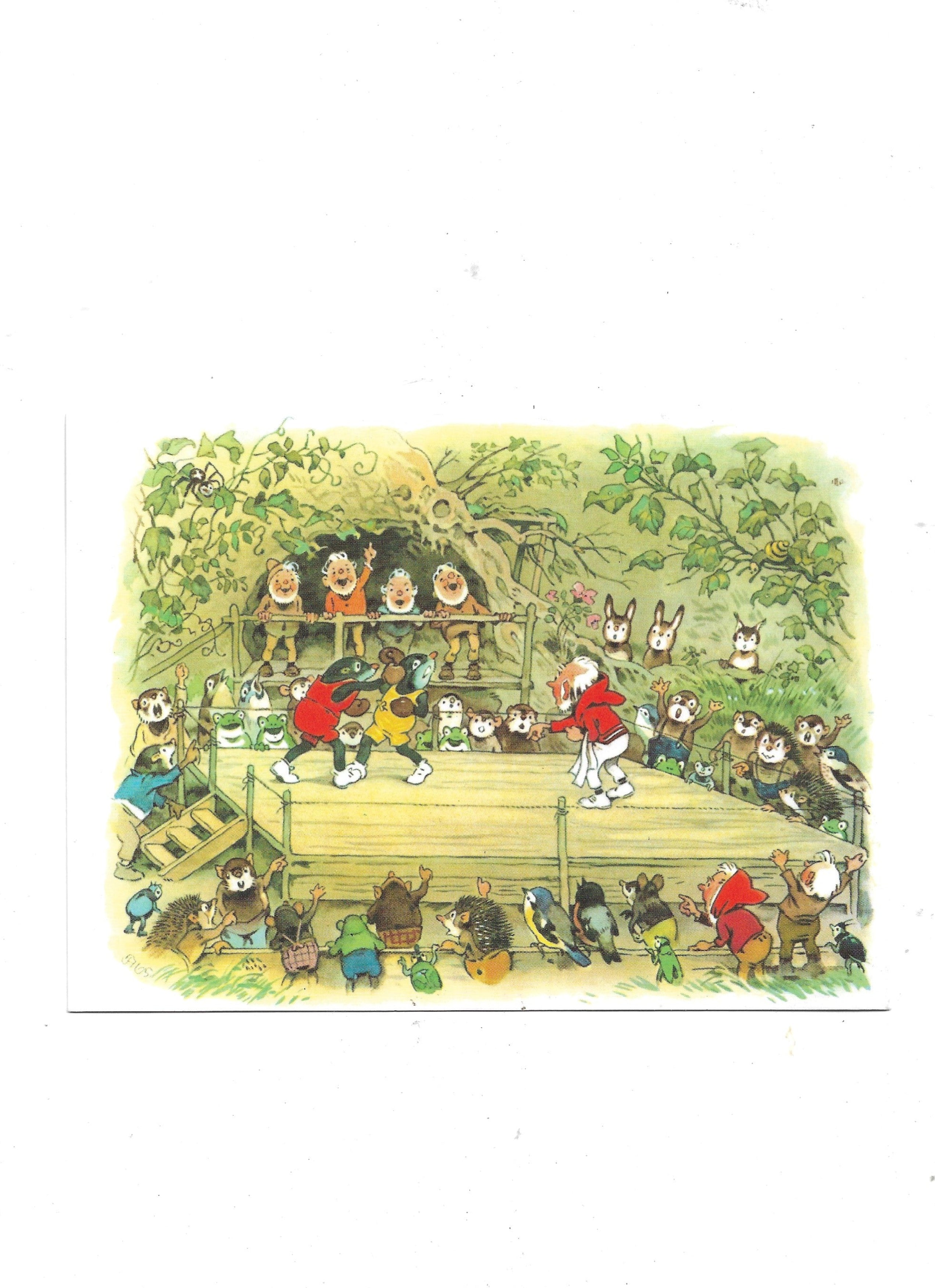 „Postkarte A6 ‚Fritz Baumgarten – Sportfest im Walde / Boxen‘; stabiles Papier, satte Farben, gute Qualität, 10,5 × 14,8 cm,  guter Zustand“  