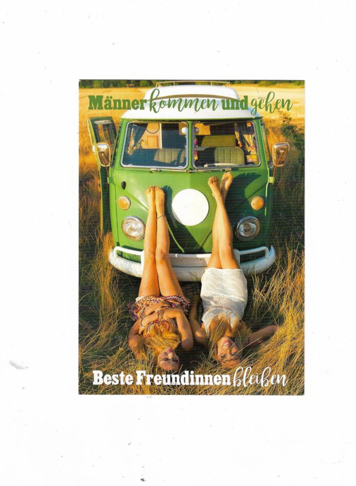 „Postkarte A6 mit dem Motiv ‚Beste Freundinnen‘; farbig gedruckt auf stabilem Papier“