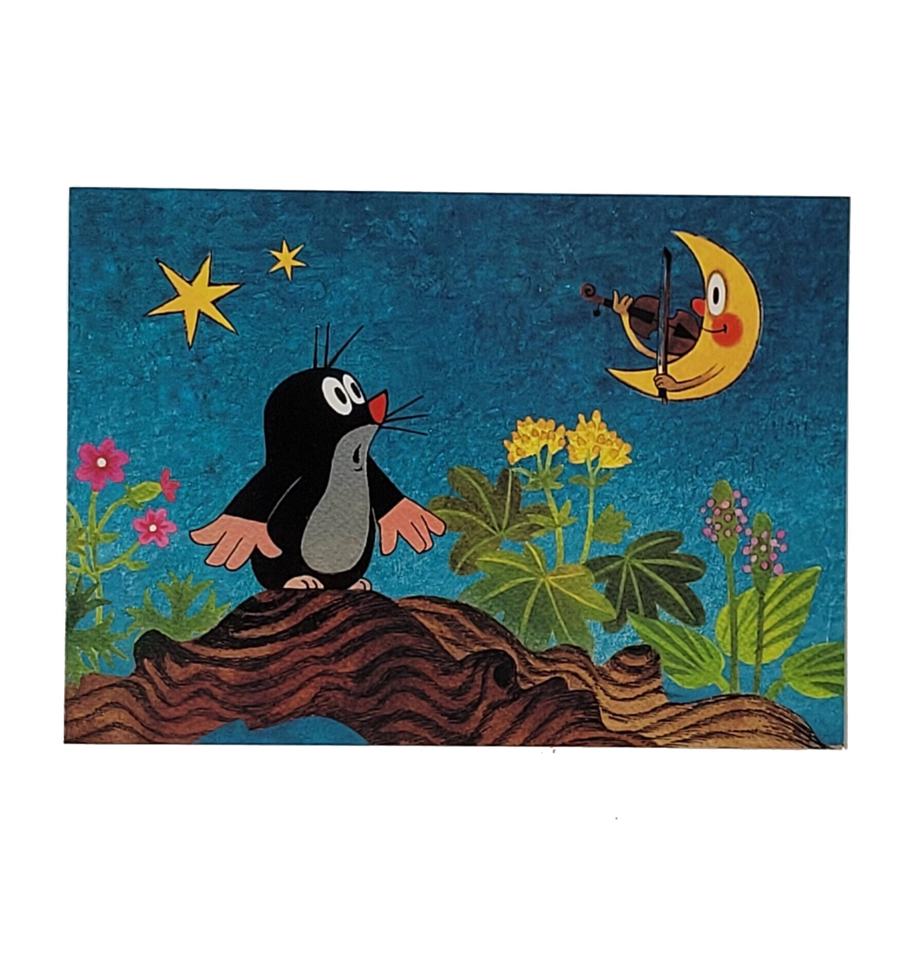 Postkarte A6 Der kleine Maulwurf schaut zum Mond