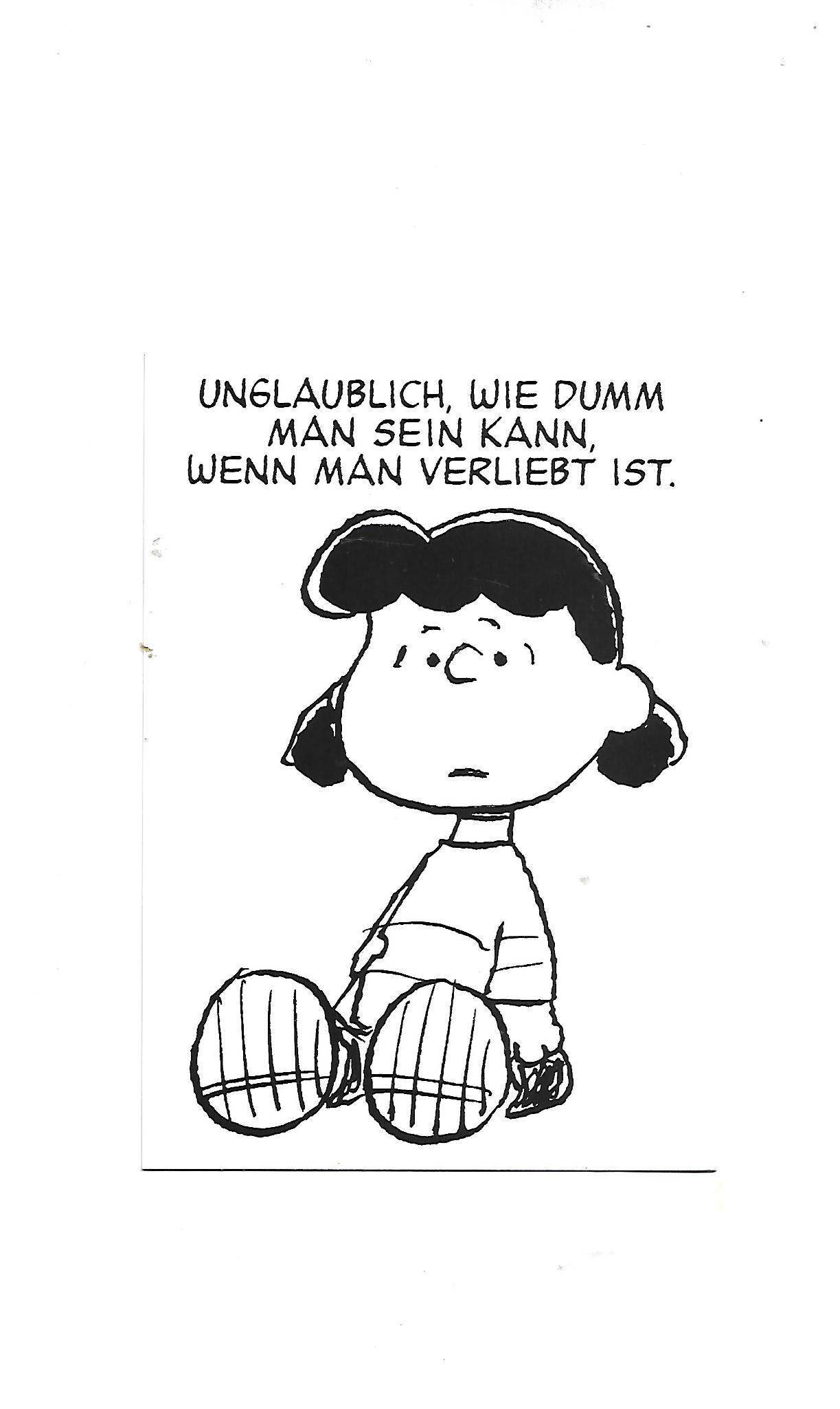 „Postkarte A6 Peanuts – Lucy van Pelt mit Spruch ‚Unglaublich wie dumm man sein kann…‘; stabiles Papier, satte Farben, gute Druckqualität, Format 10,5 × 14,8 cm, EAN 4017272024609“