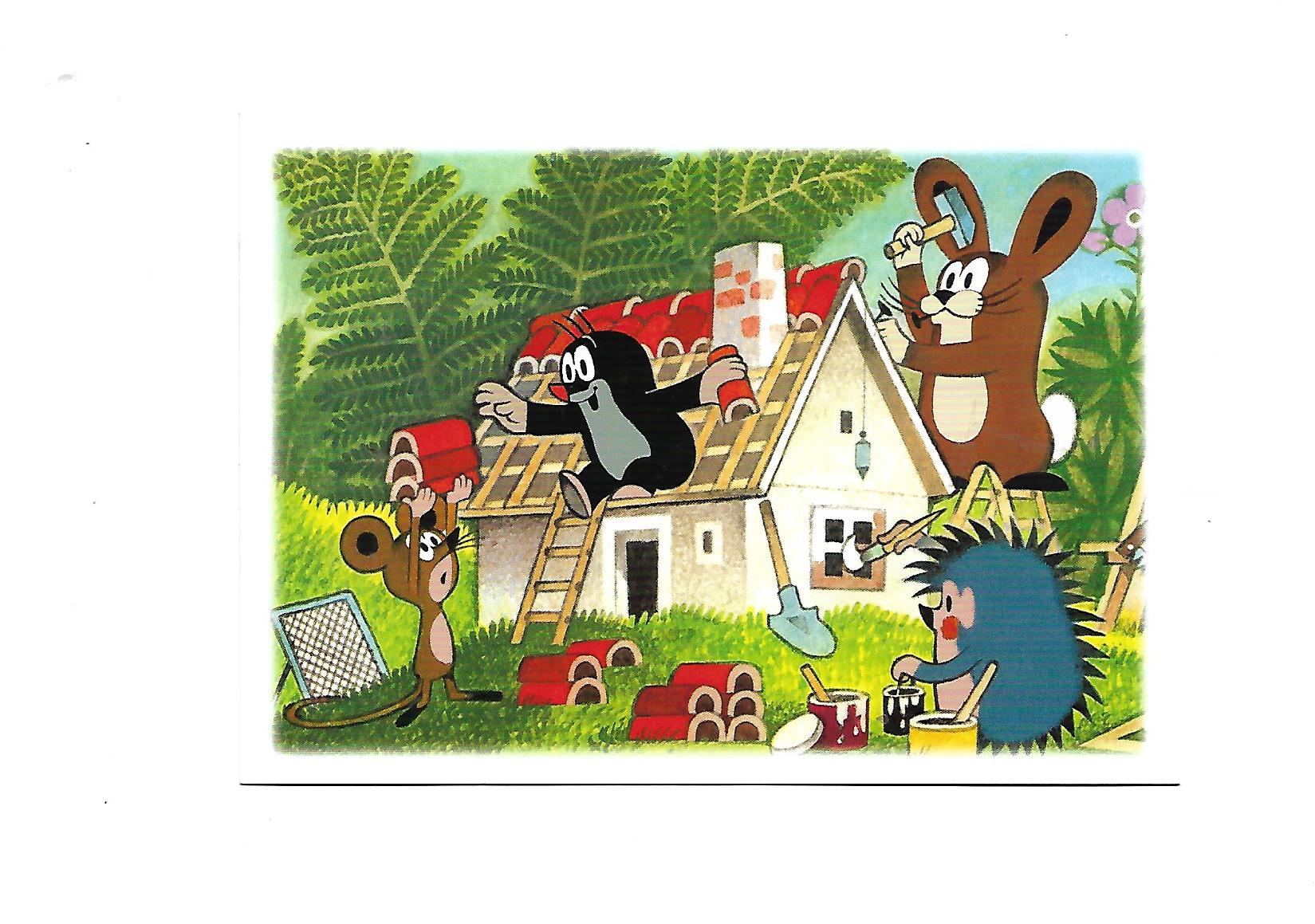 „Postkarte A6 mit Motiv ‚Der kleine Maulwurf und Freunde bauen ein Haus‘; farbig gedruckt auf stabilem Papier, hochwertige Qualität“
