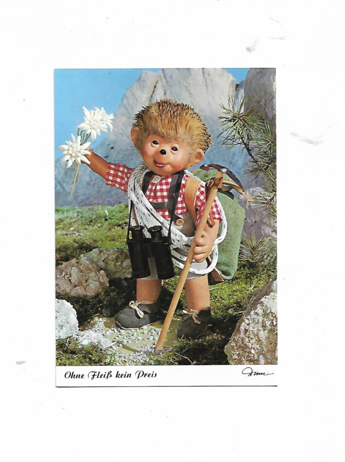„Postkarte A6 ‚Mecki – Ohne Fleiß keinen Preis‘ (Diehl‑Film); stabiles Papier, satte Farben, gute Druckqualität, Format 10,5 × 14,8 cm, 8 g, Hersteller unbekannt“  