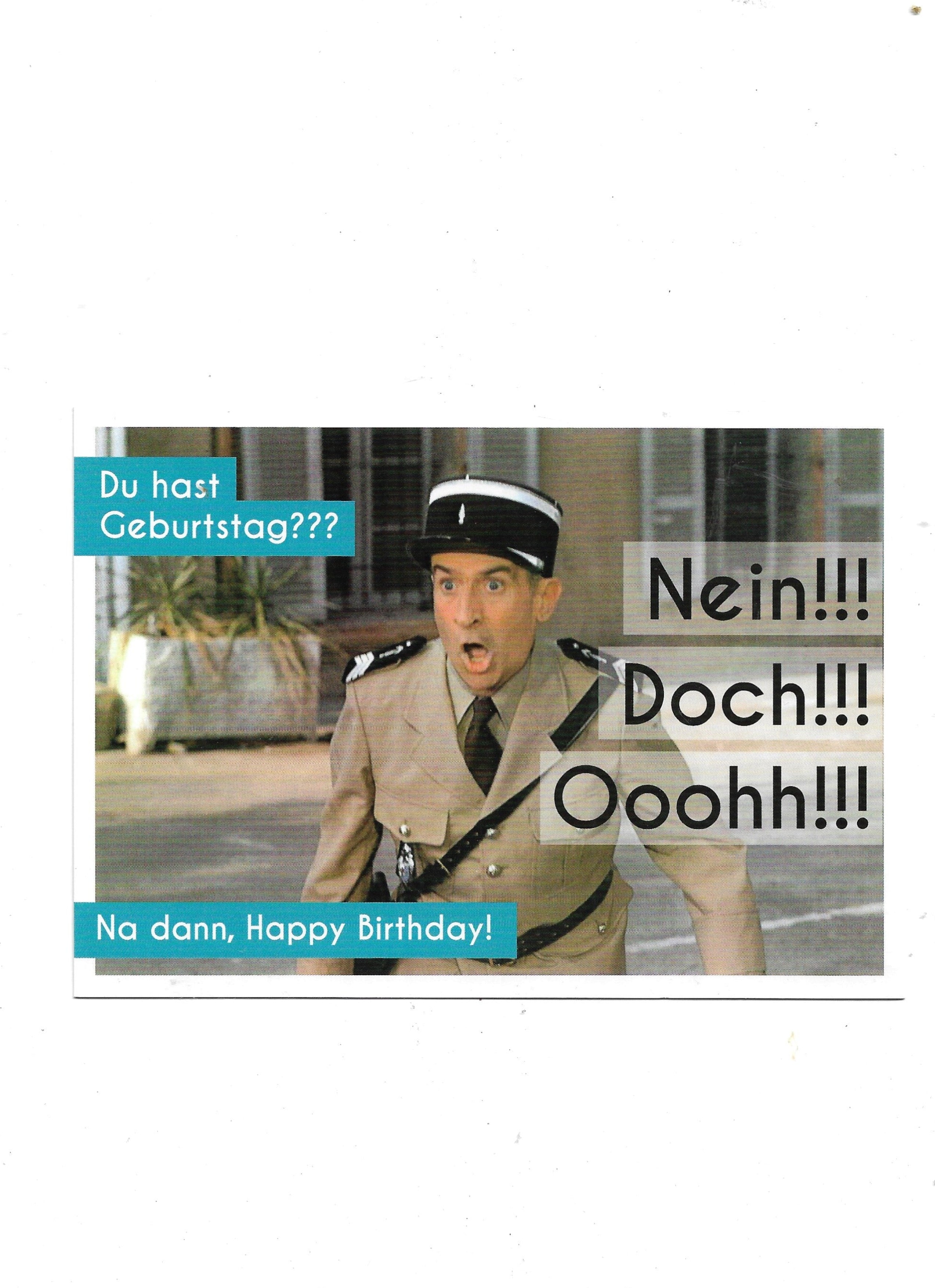 Postkarte A6 Nein! Doch! Ooohh! Lustig Louis de Funès 10,5 cm x 14,8 cm Louis de Funes in einer Uniform eines Gendarmen