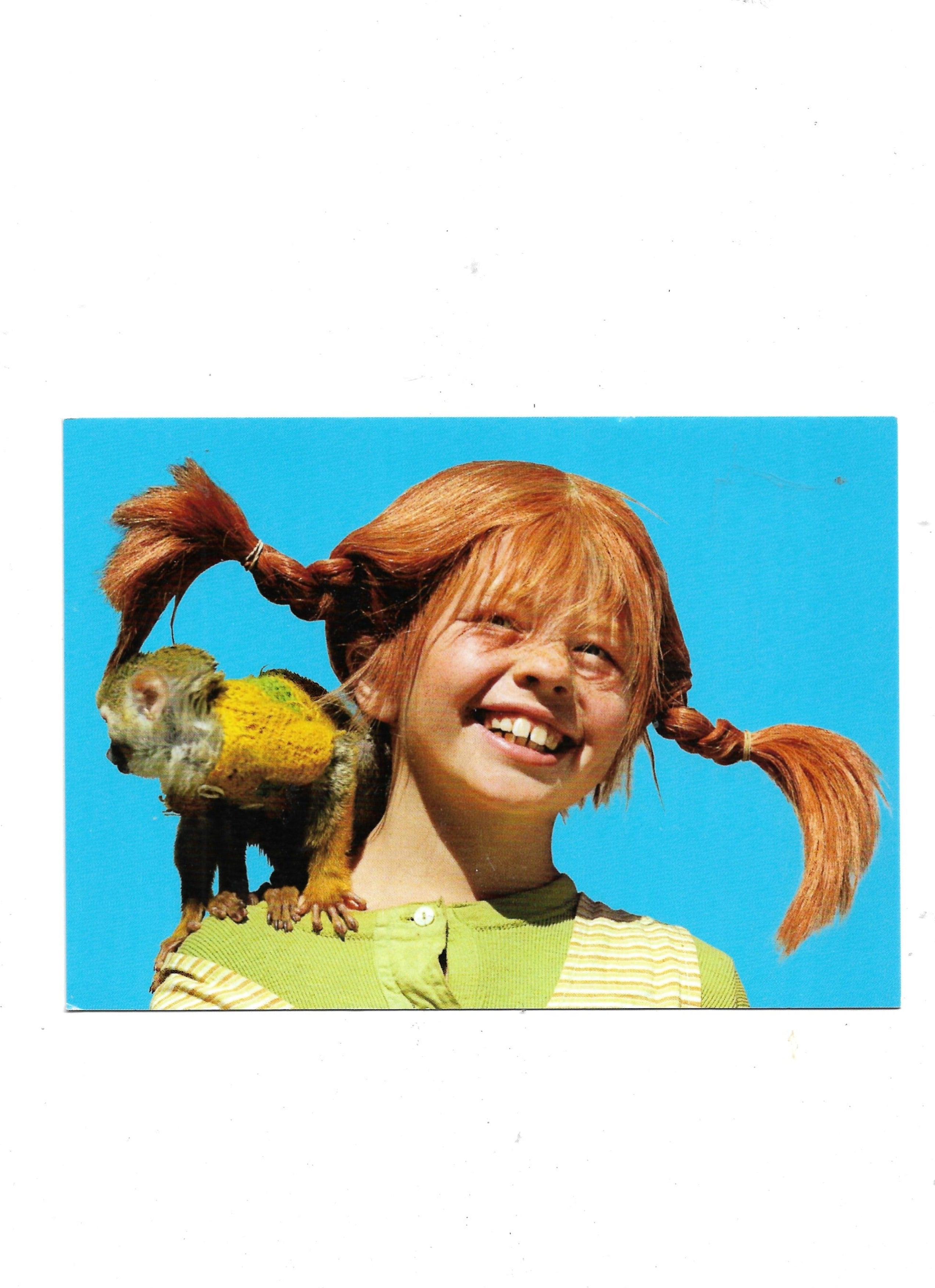 „Postkarte A6 ‚Pippi Langstrumpf und Herr Nilsson‘; stabiles Papier, satte Farben, gute Druckqualität, Format 10,5 × 14,8 cm, neu, EAN 4030576501140, Hersteller Anderskartig – Modern Times GmbH“