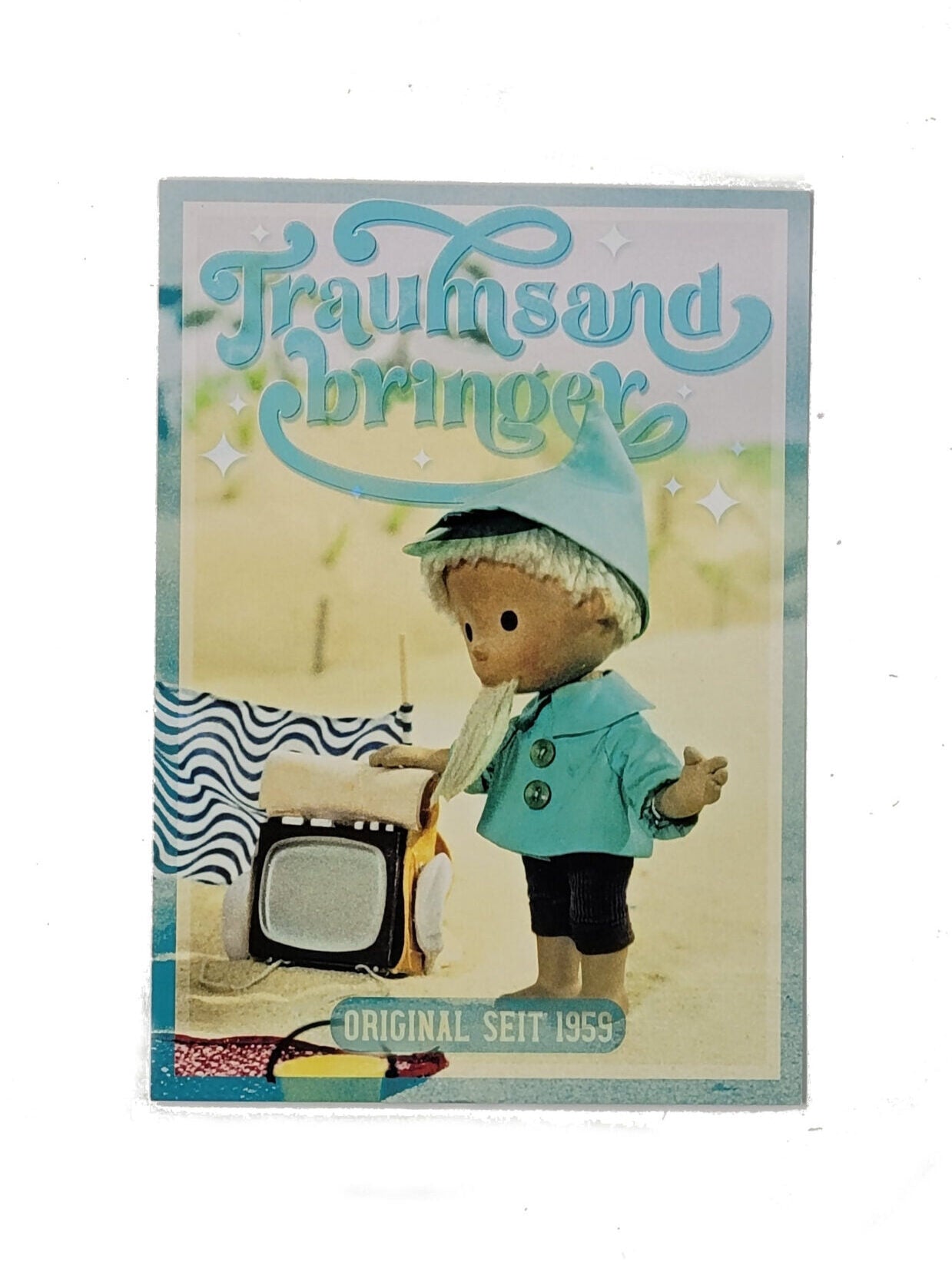 „Postkarte A6 ‚Sandmännchen – Traumsandbringer‘; stabiles Papier, satte Farben, gute Druckqualität, Format 10,5 × 14,8 cm, neu, EAN 4030576502888, Hersteller Anderskartig – Modern Times GmbH“