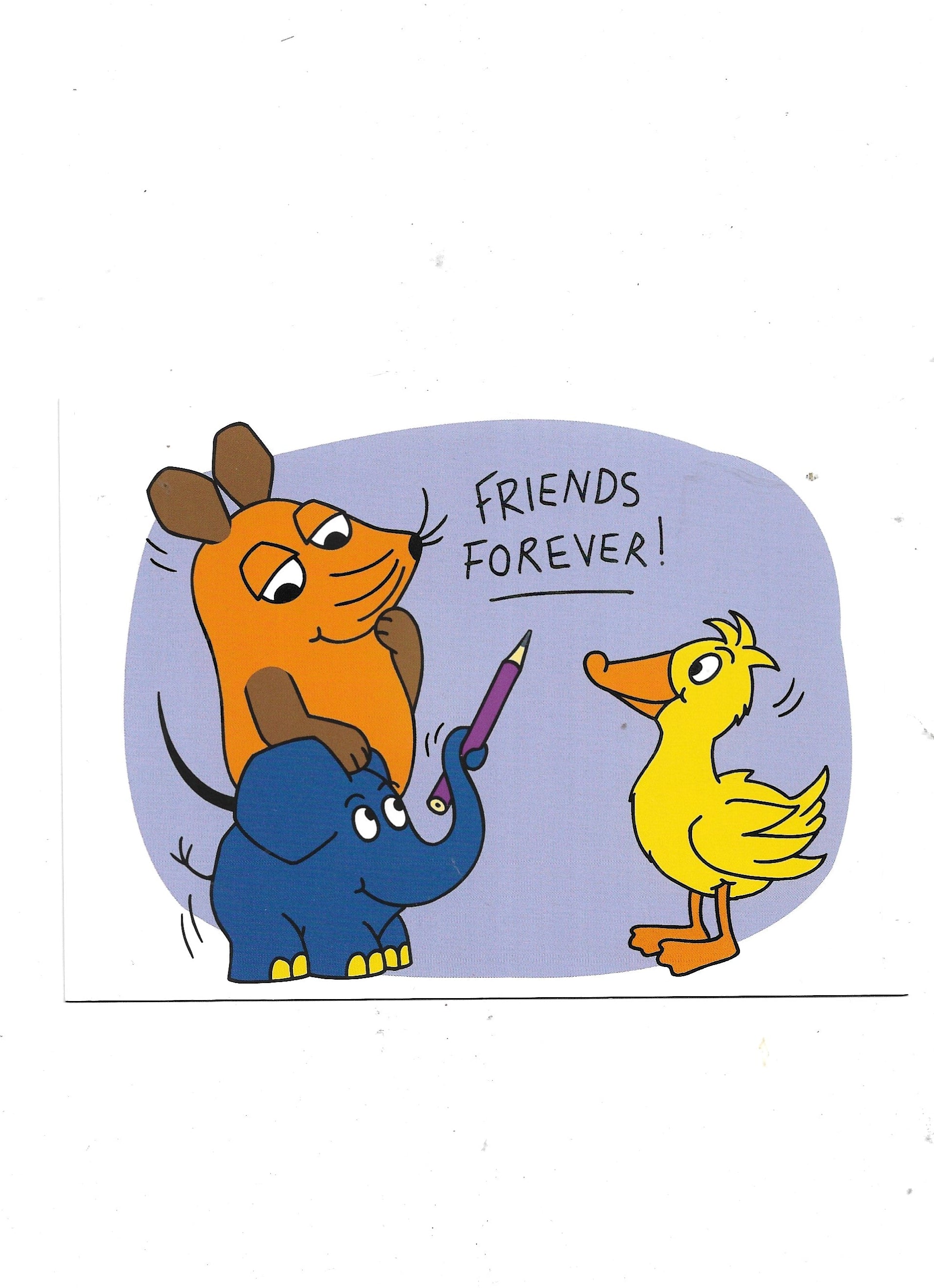 „Postkarte A6 mit Motiv ‚Die Maus – Friends forever‘; farbig gedruckt auf stabilem Papier, hochwertige Qualität“  